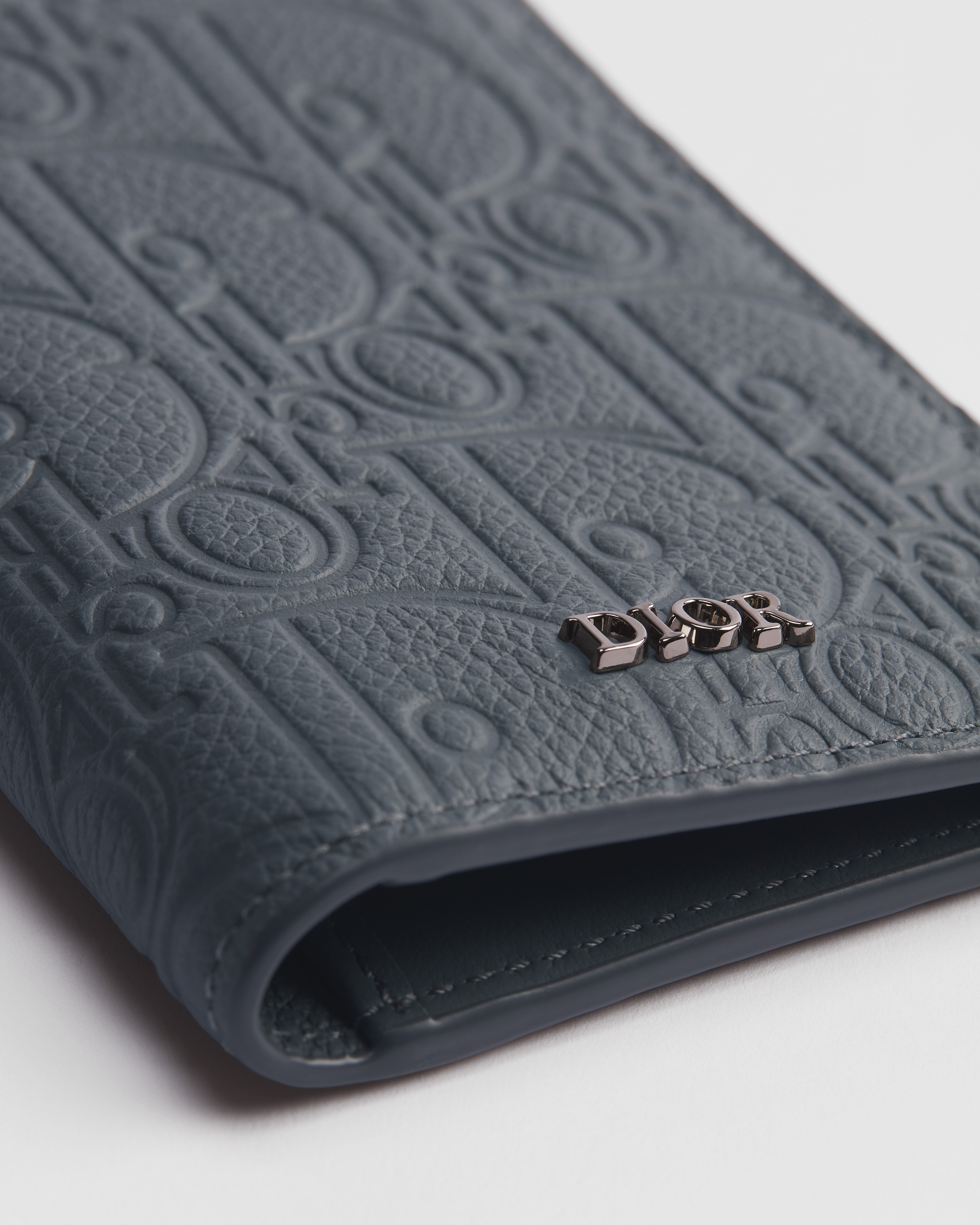 Vertical Bifold Card Holder Deep Gray Dior Gravity Leather E09