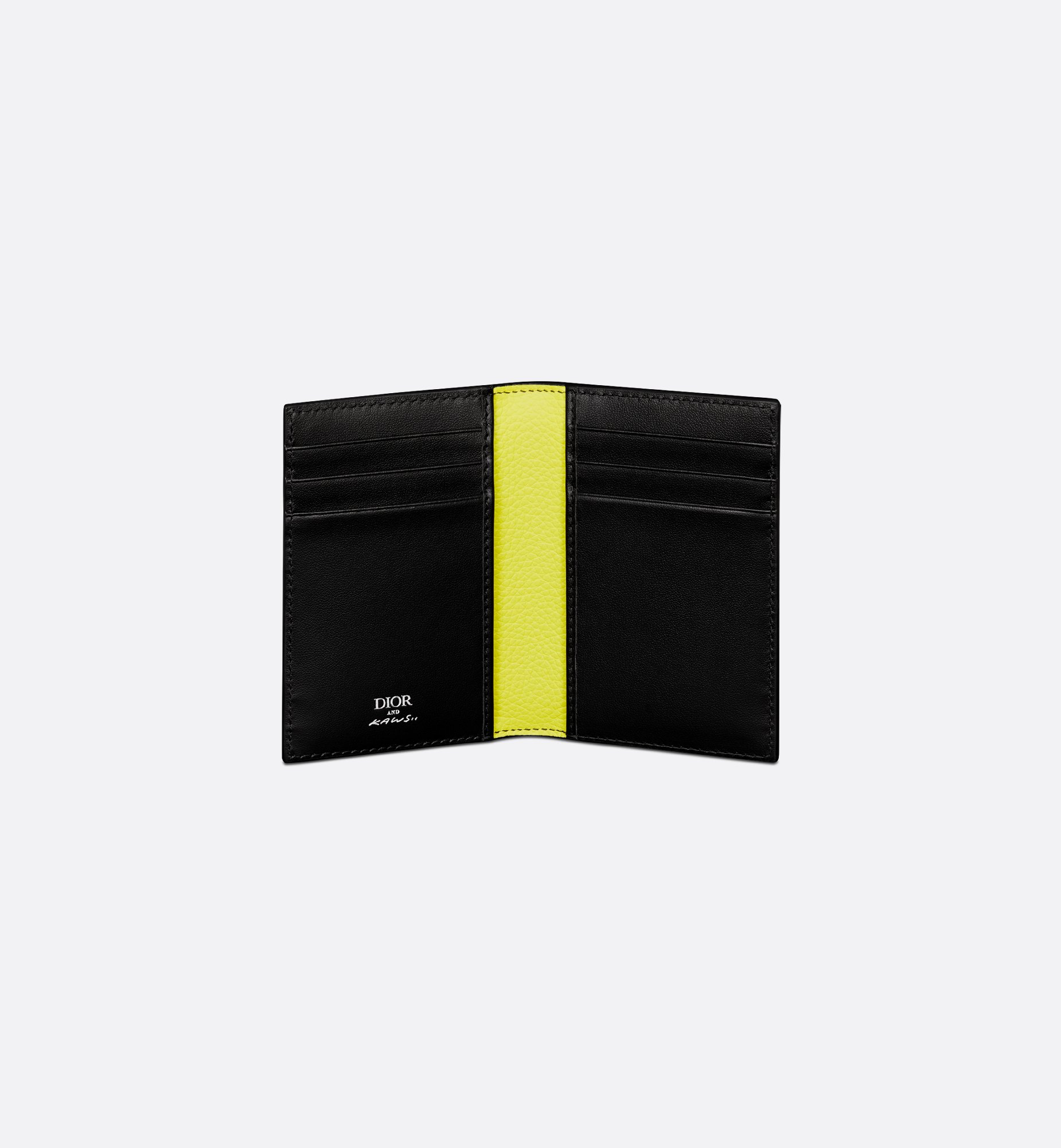 DIOR AND KAWS Vertical Bifold Card Holder Black Grained DIOR AND KAWS Vertical Bifold Card Holder Black Grained