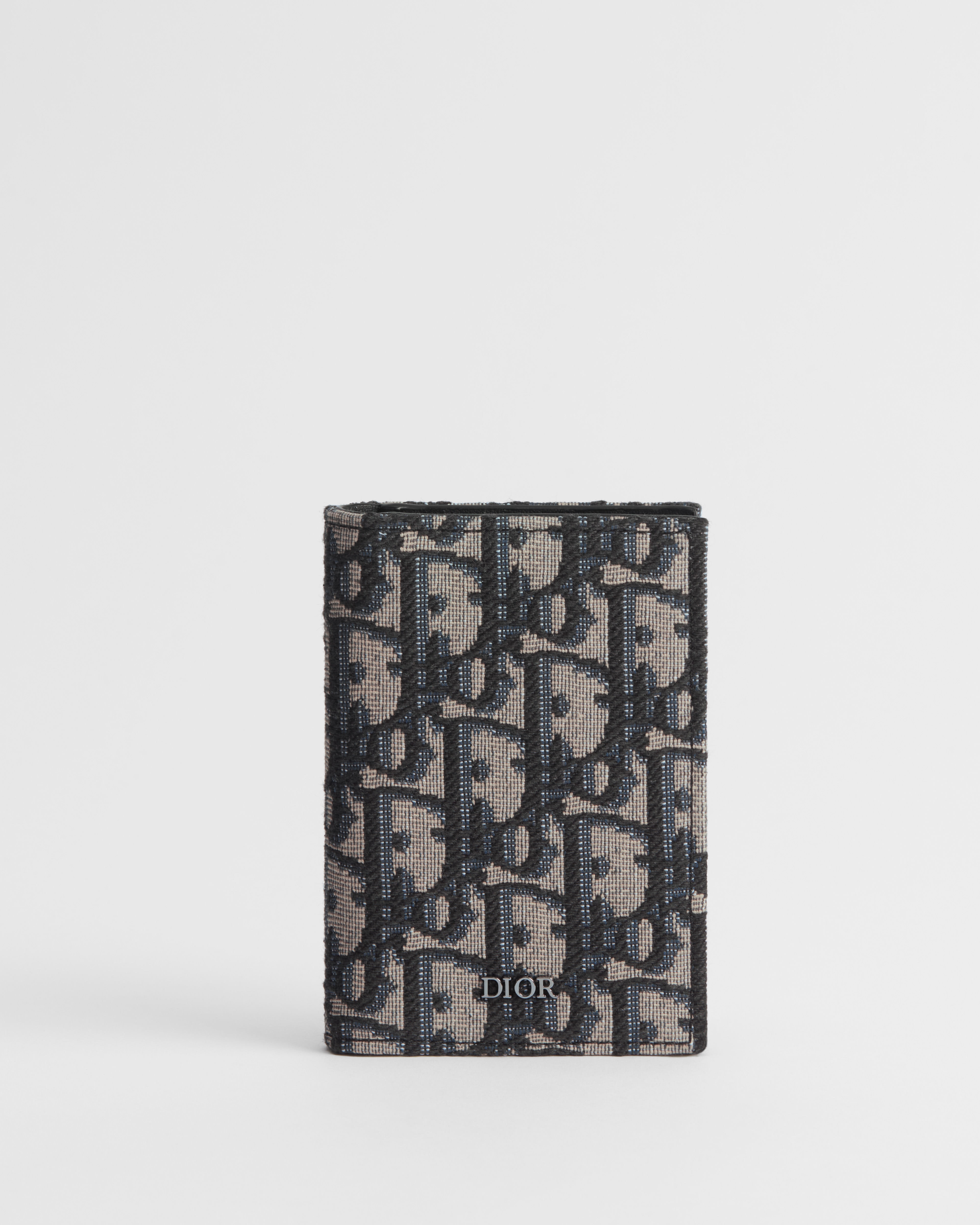 Bifold Card Holder Beige and Black Dior Oblique Jacquard E01