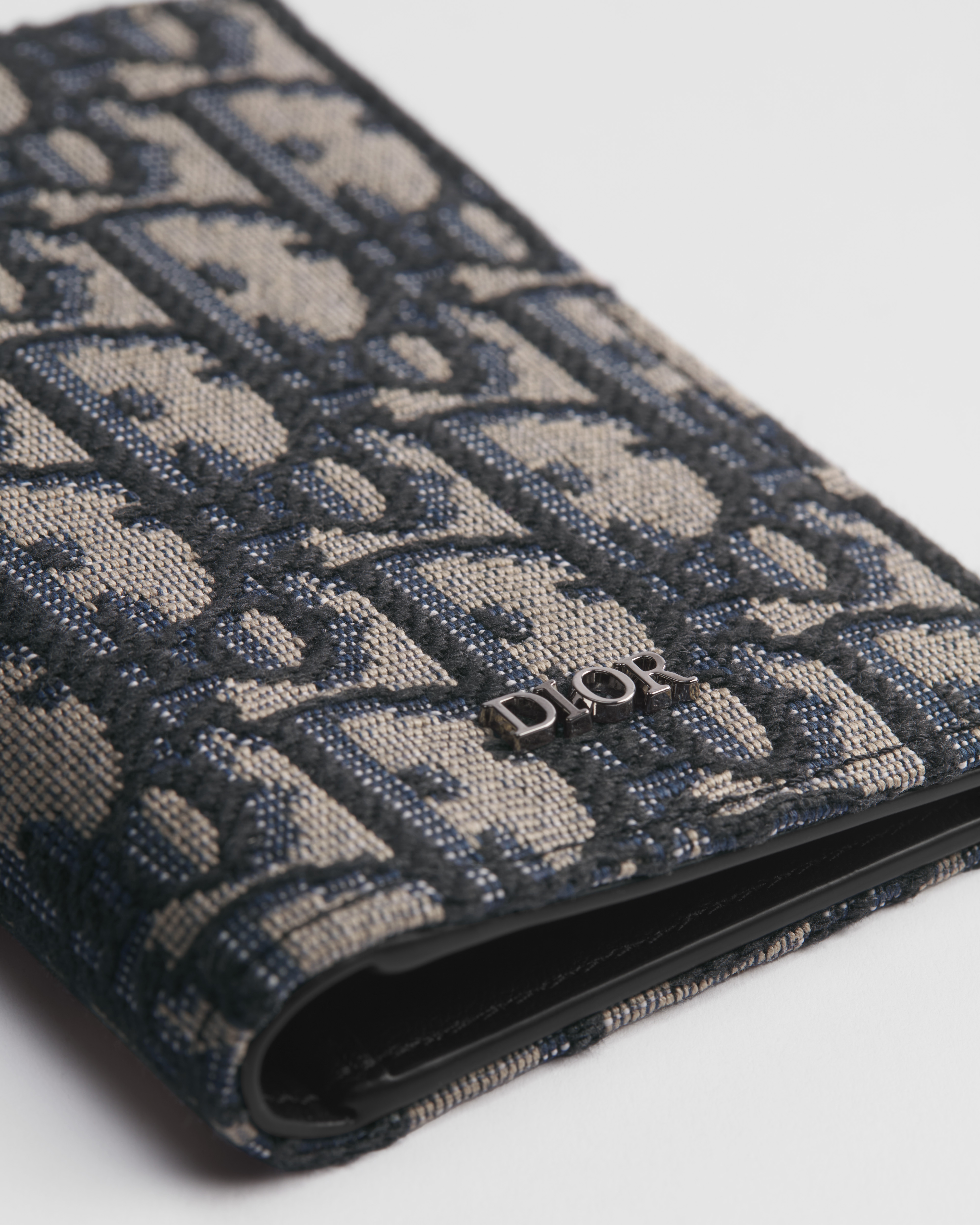 Bifold Card Holder Beige and Black Dior Oblique Jacquard E09