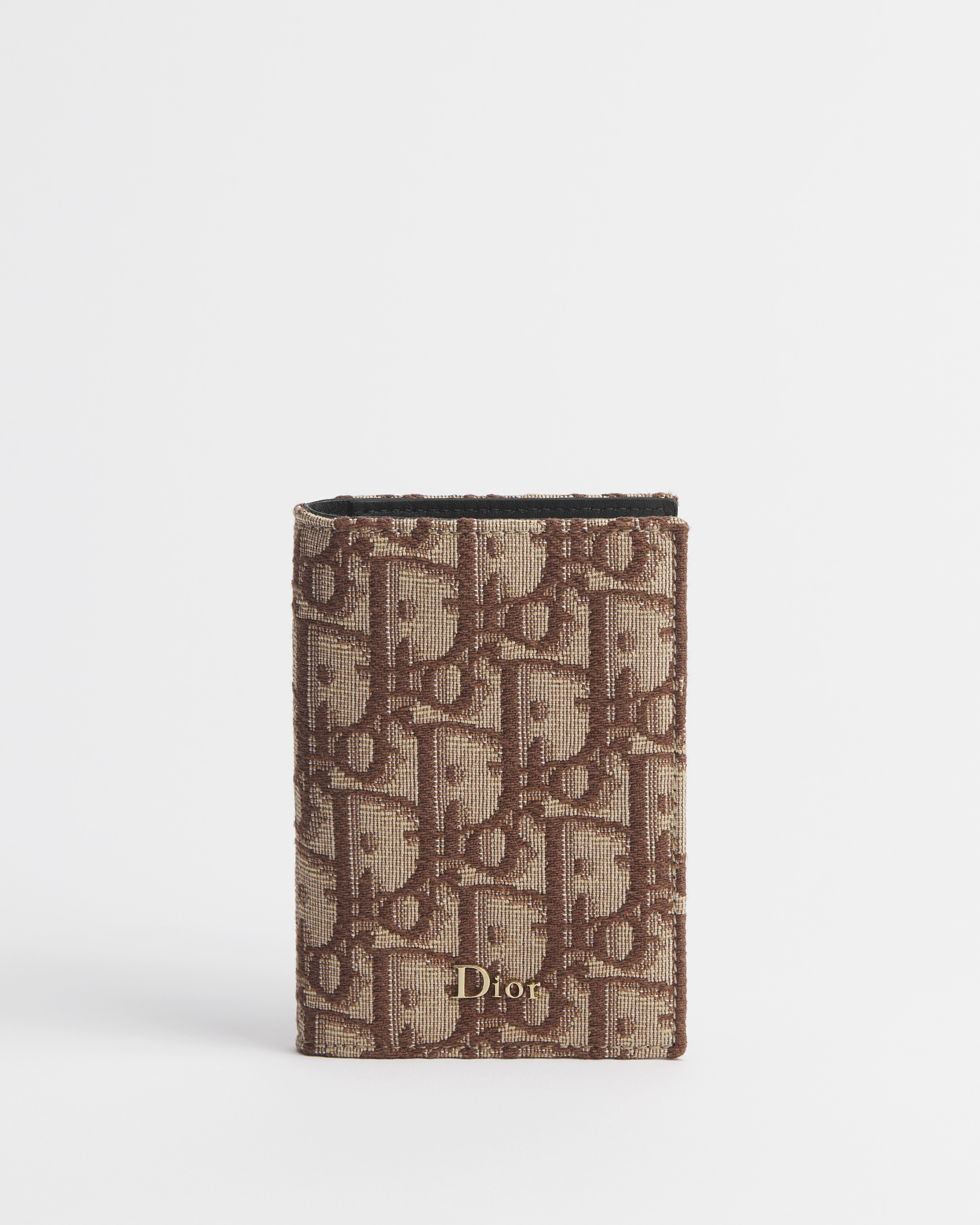 حاملة بطاقات ثنائية الطيّ نمط ديور أوبليك البني بحبك الجاكار E01