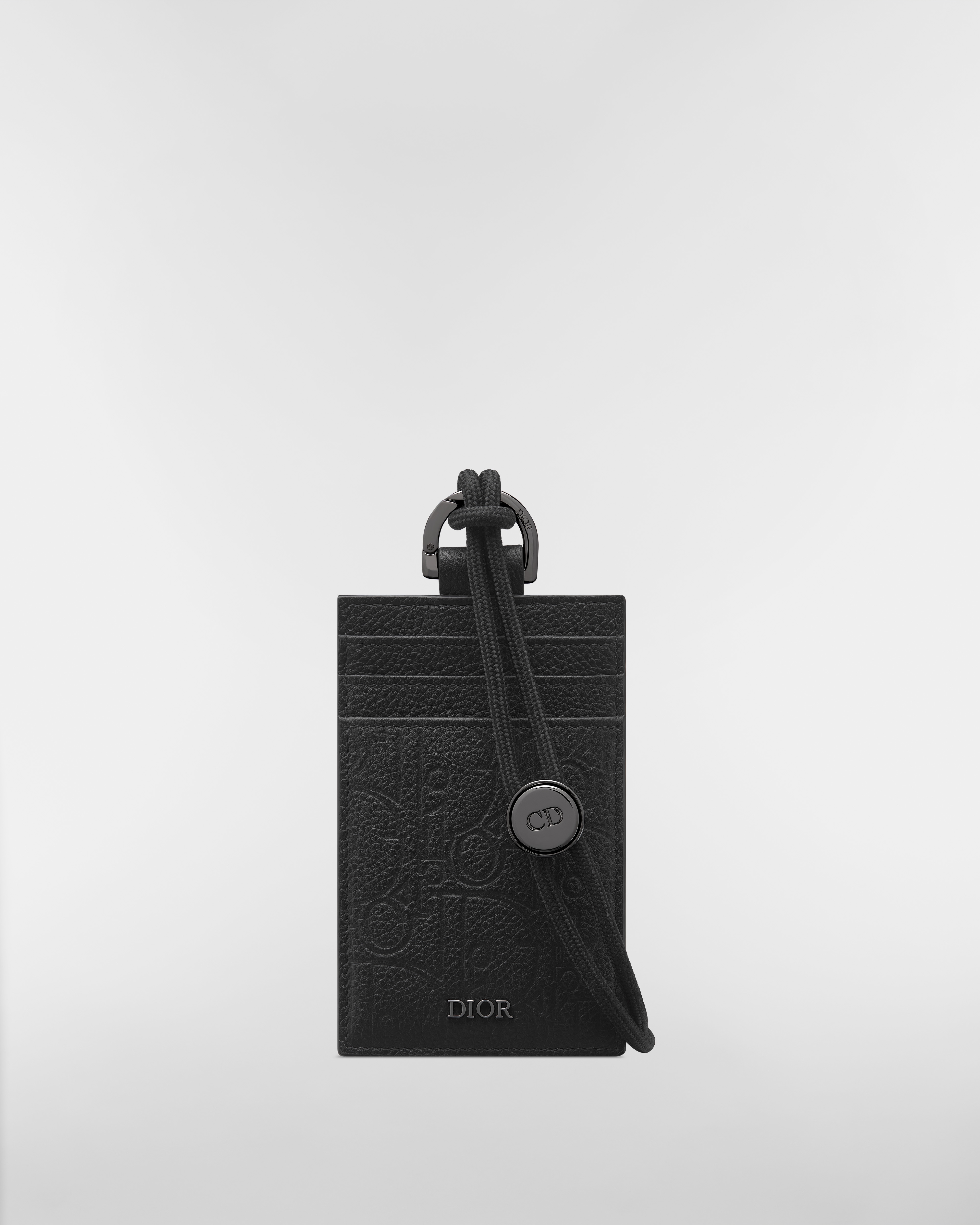 حاملة بطاقات بتصميم عمودي جلد بنمط ديور غرافيتي باللون الأسود E01