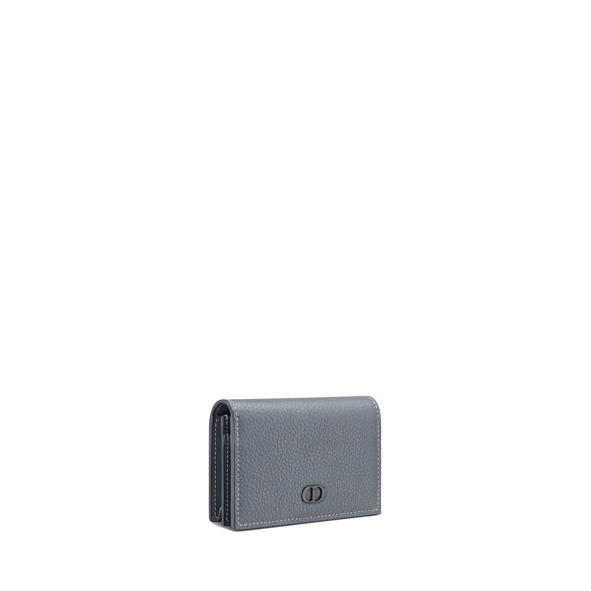 CD Icon Business Card Holder Deep Gray Grained Calfskin E03