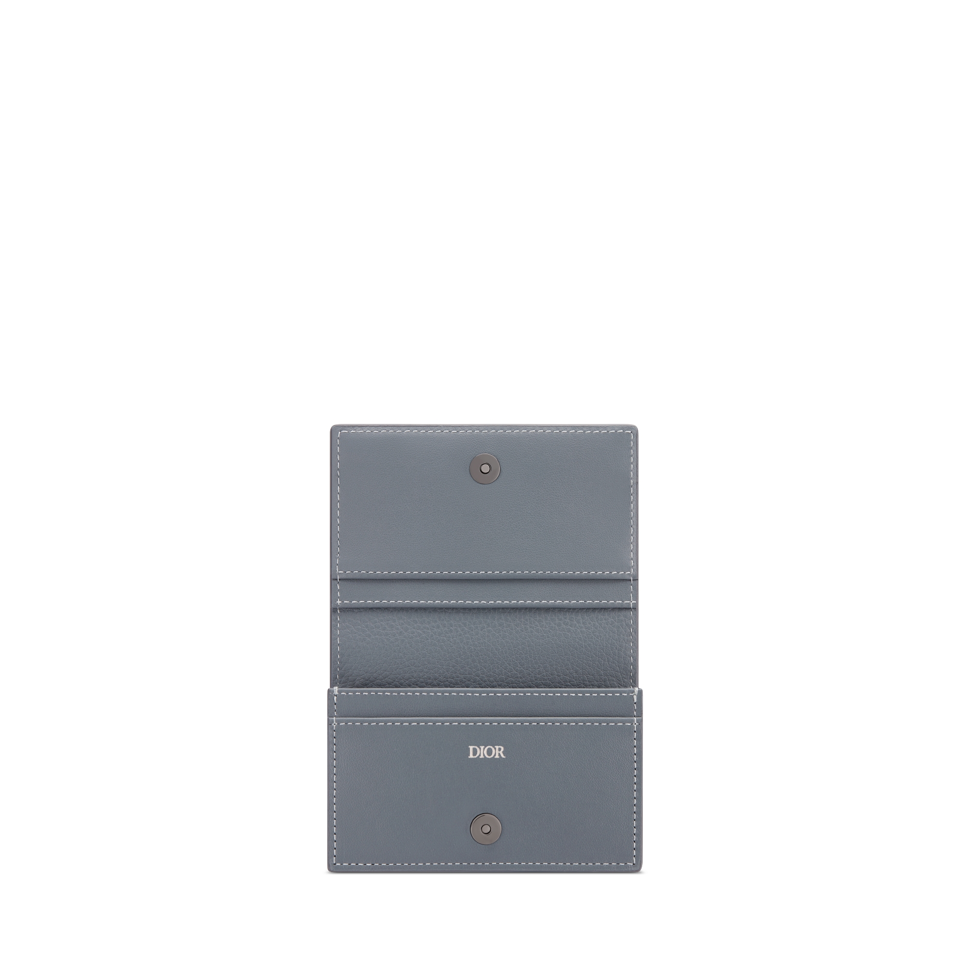 CD Icon Business Card Holder Deep Gray Grained Calfskin E07