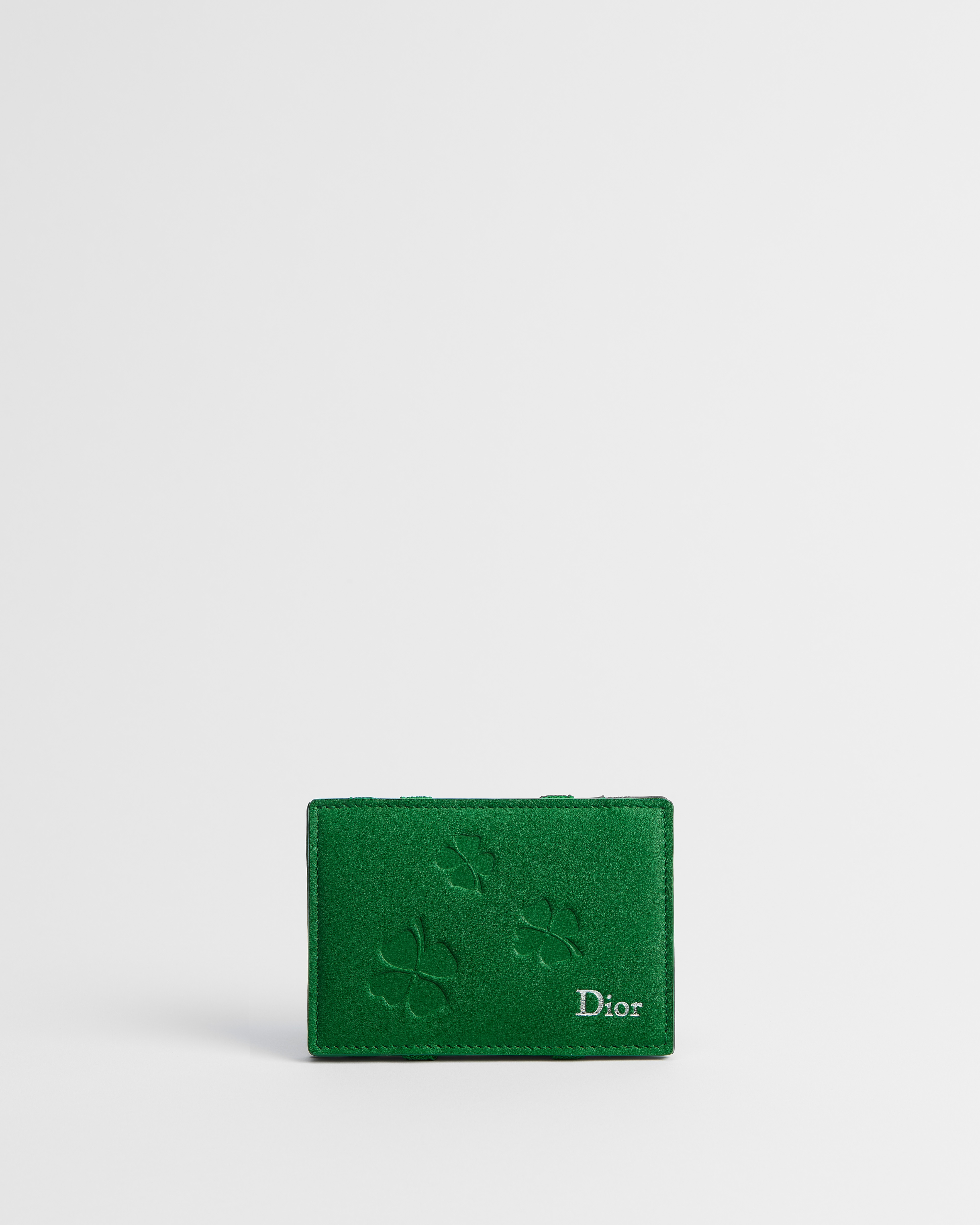 Portefeuille magique Cuir de veau embossé Dior Clover vert vif E01