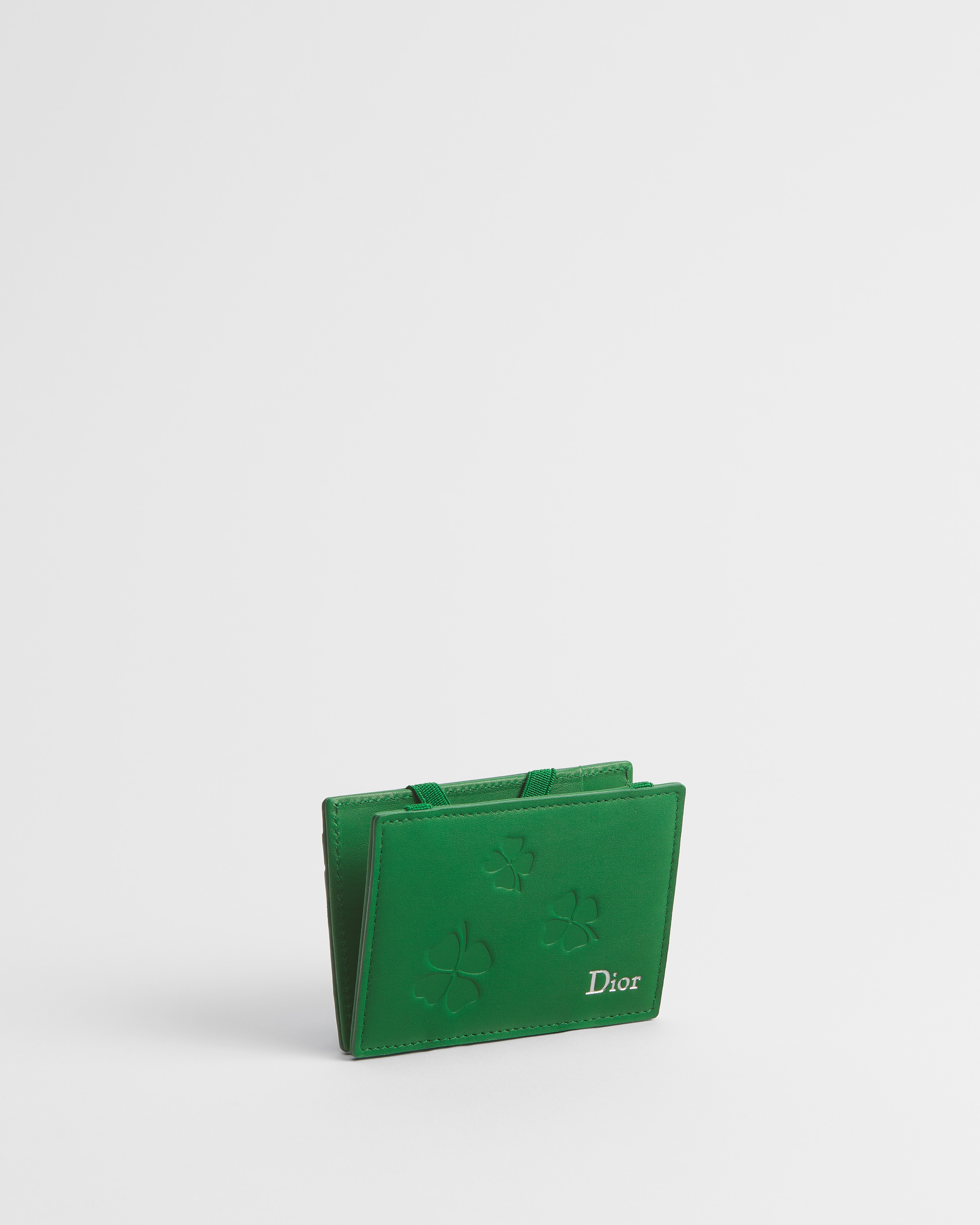 Portefeuille magique Cuir de veau embossé Dior Clover vert vif E03