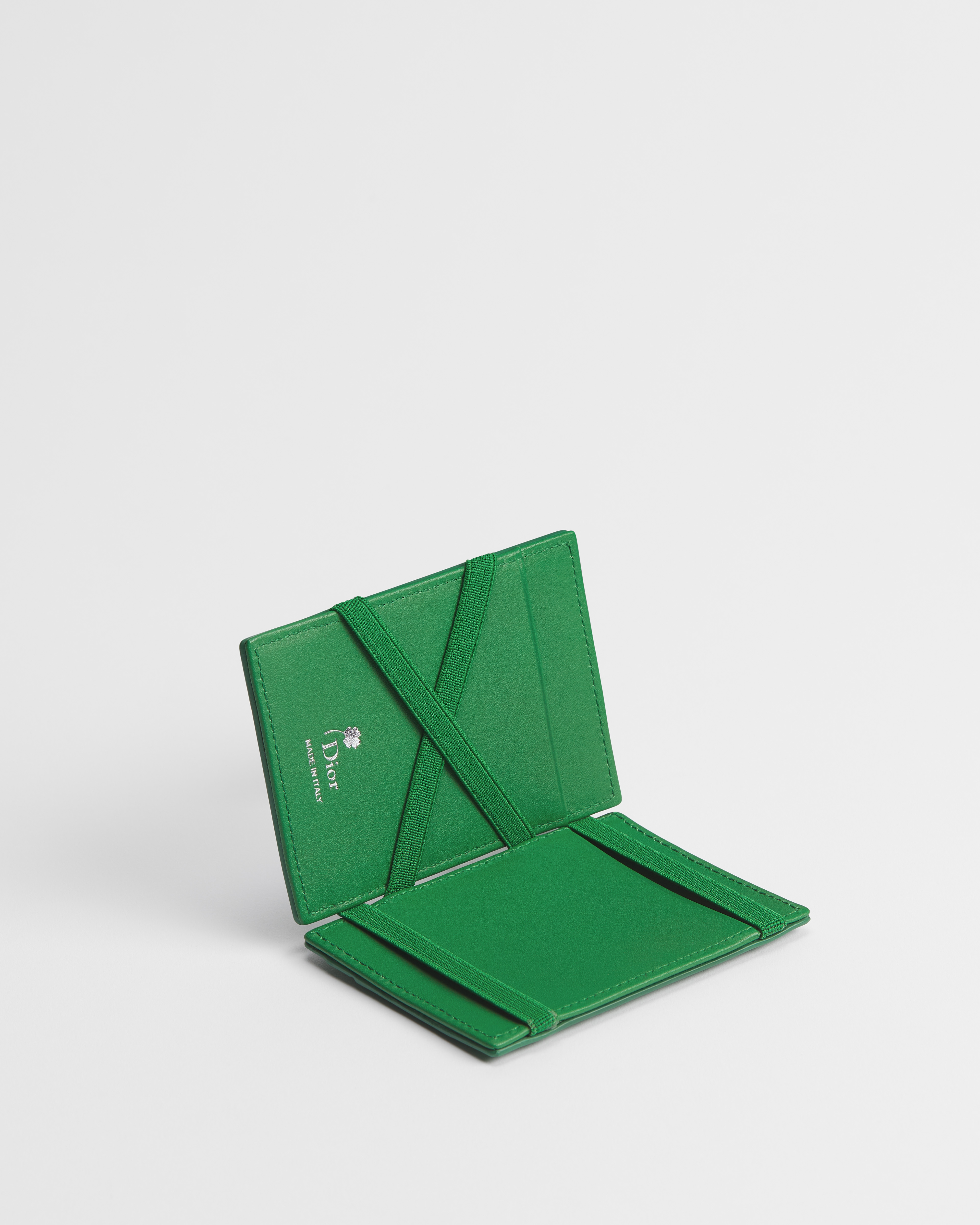 Portefeuille magique Cuir de veau embossé Dior Clover vert vif E07