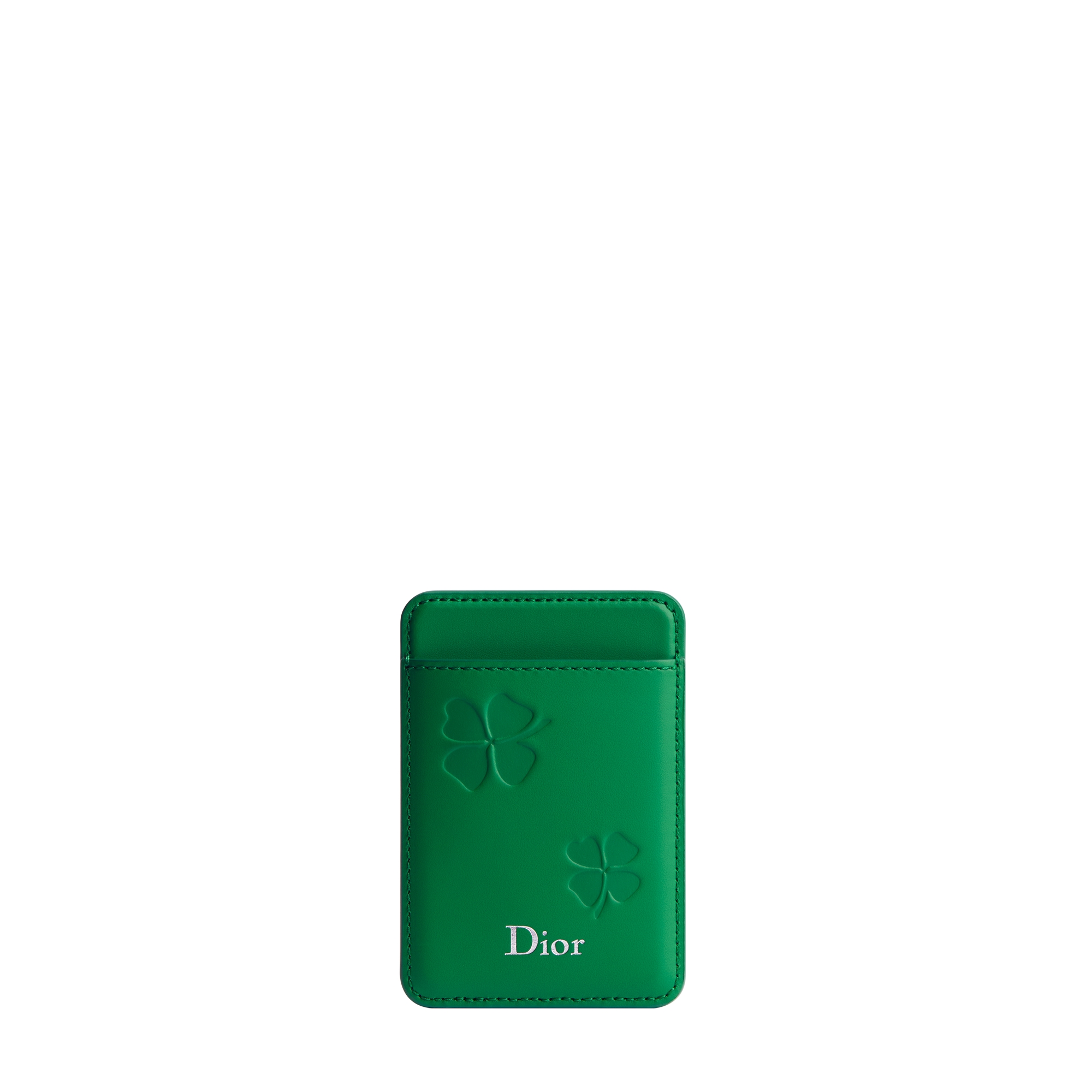 Magnetic Card Holder Bright Green Dior Clover Embossed Calfskin E01