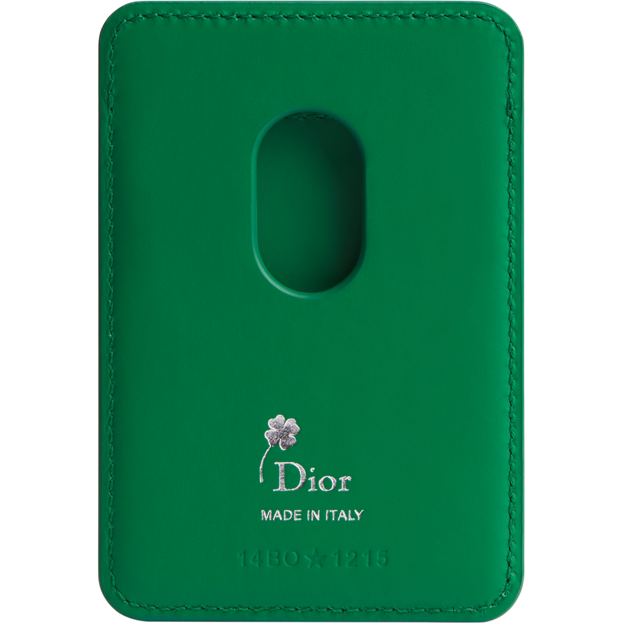 Magnetic Card Holder Bright Green Dior Clover Embossed Calfskin E08