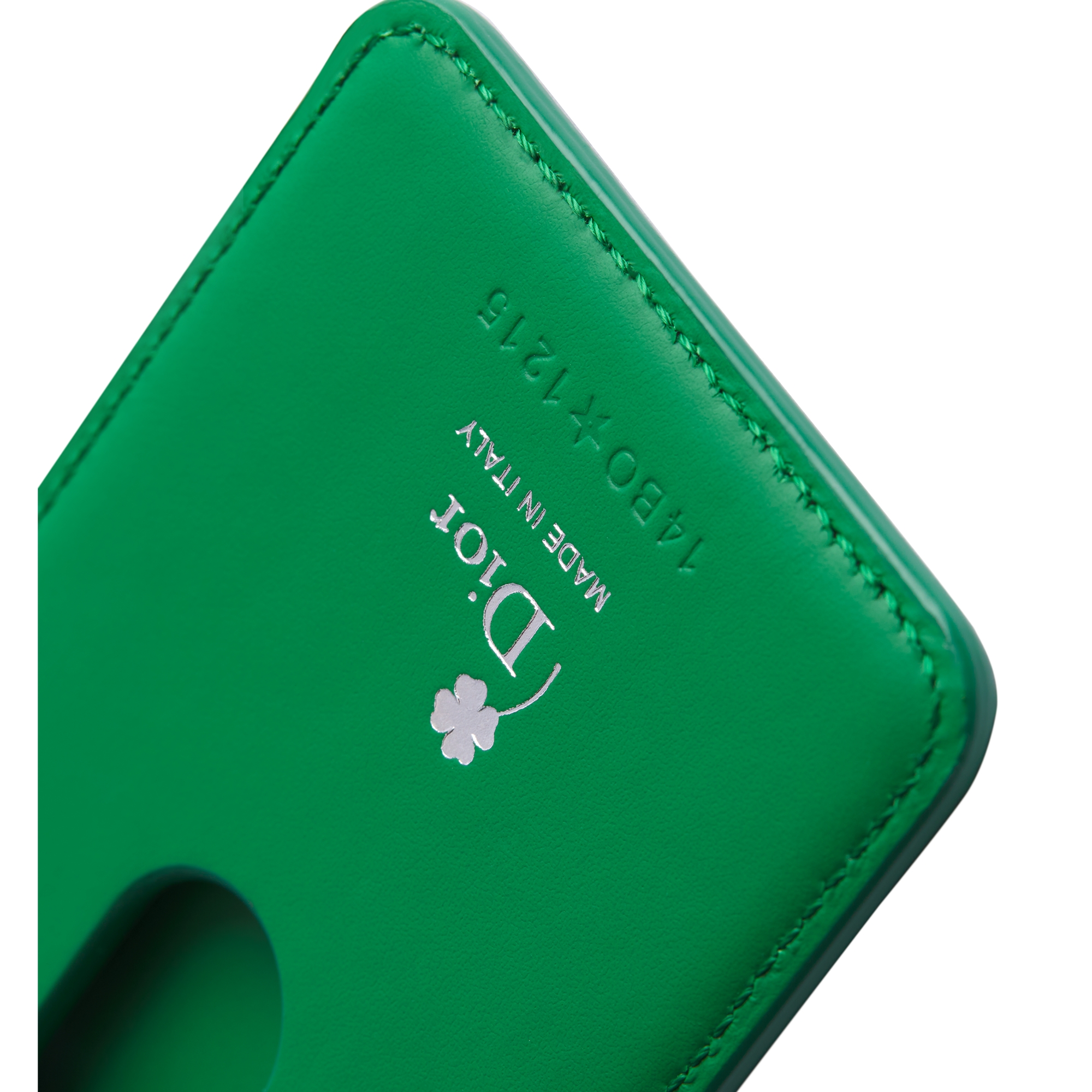 Magnetic Card Holder Bright Green Dior Clover Embossed Calfskin E09