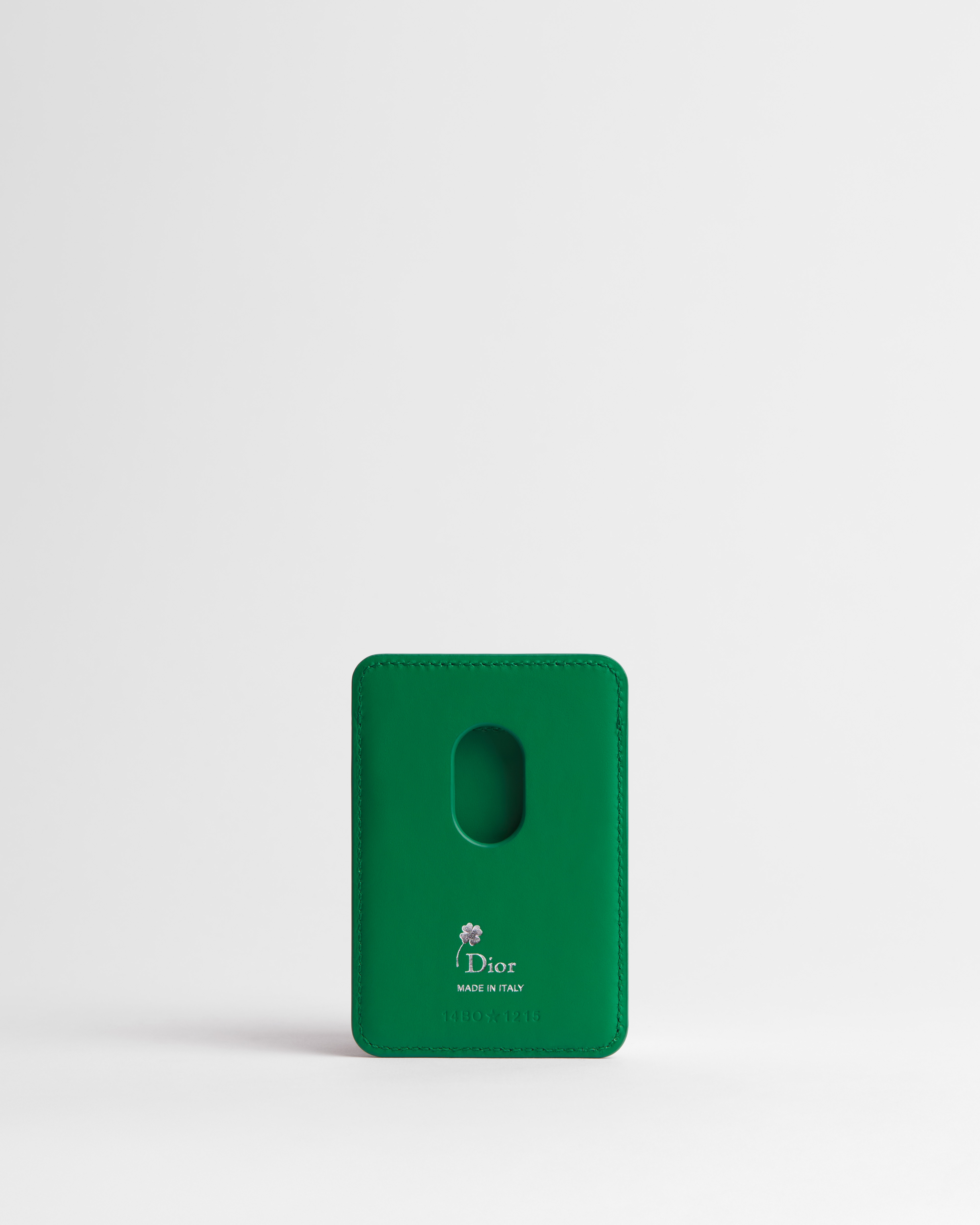 Magnetic Card Holder Bright Green Dior Clover Embossed Calfskin E08