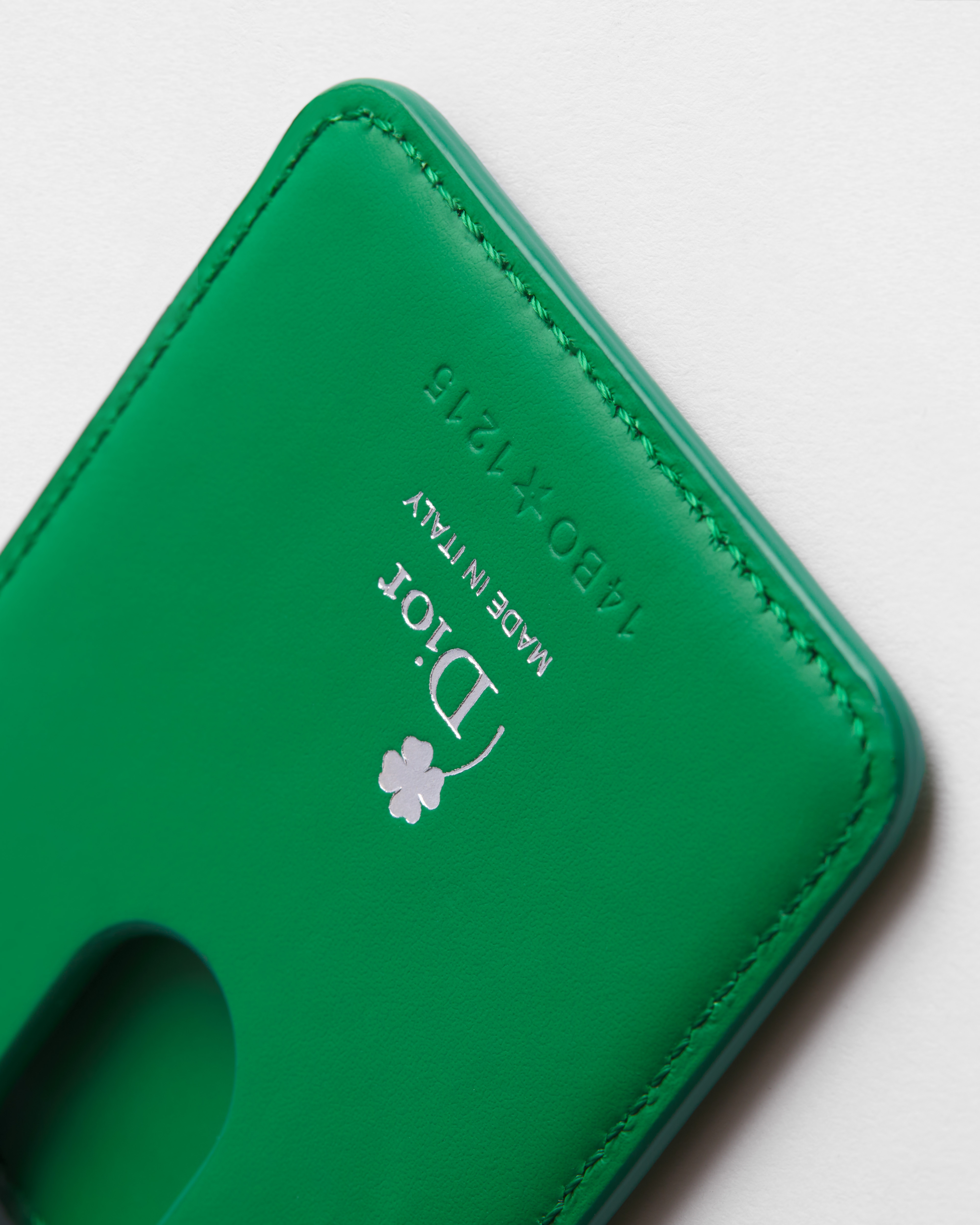 Magnetic Card Holder Bright Green Dior Clover Embossed Calfskin E09