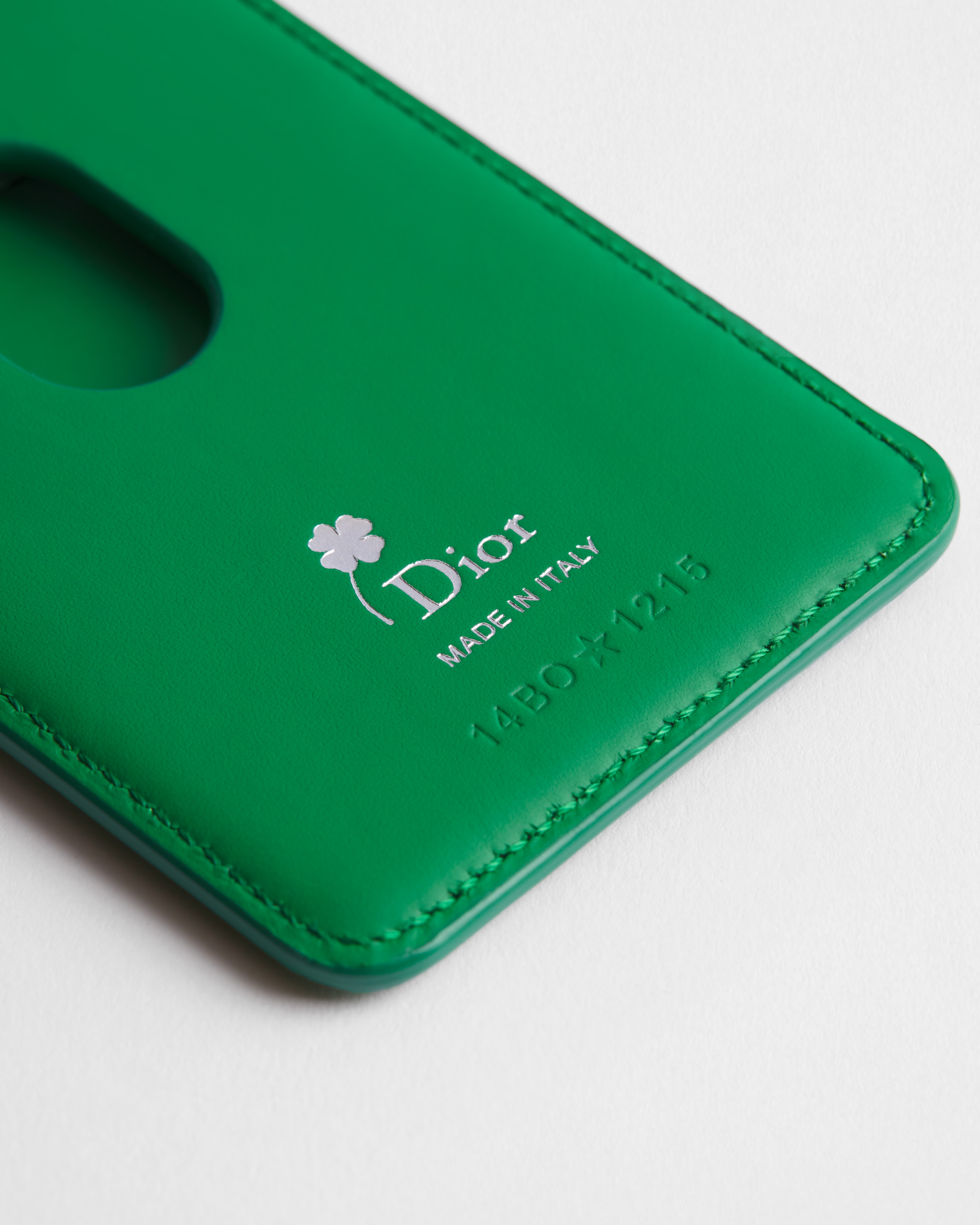 마그네틱 카드 지갑 브라이트 그린 Dior Clover 엠보싱 송아지 가죽 E09
