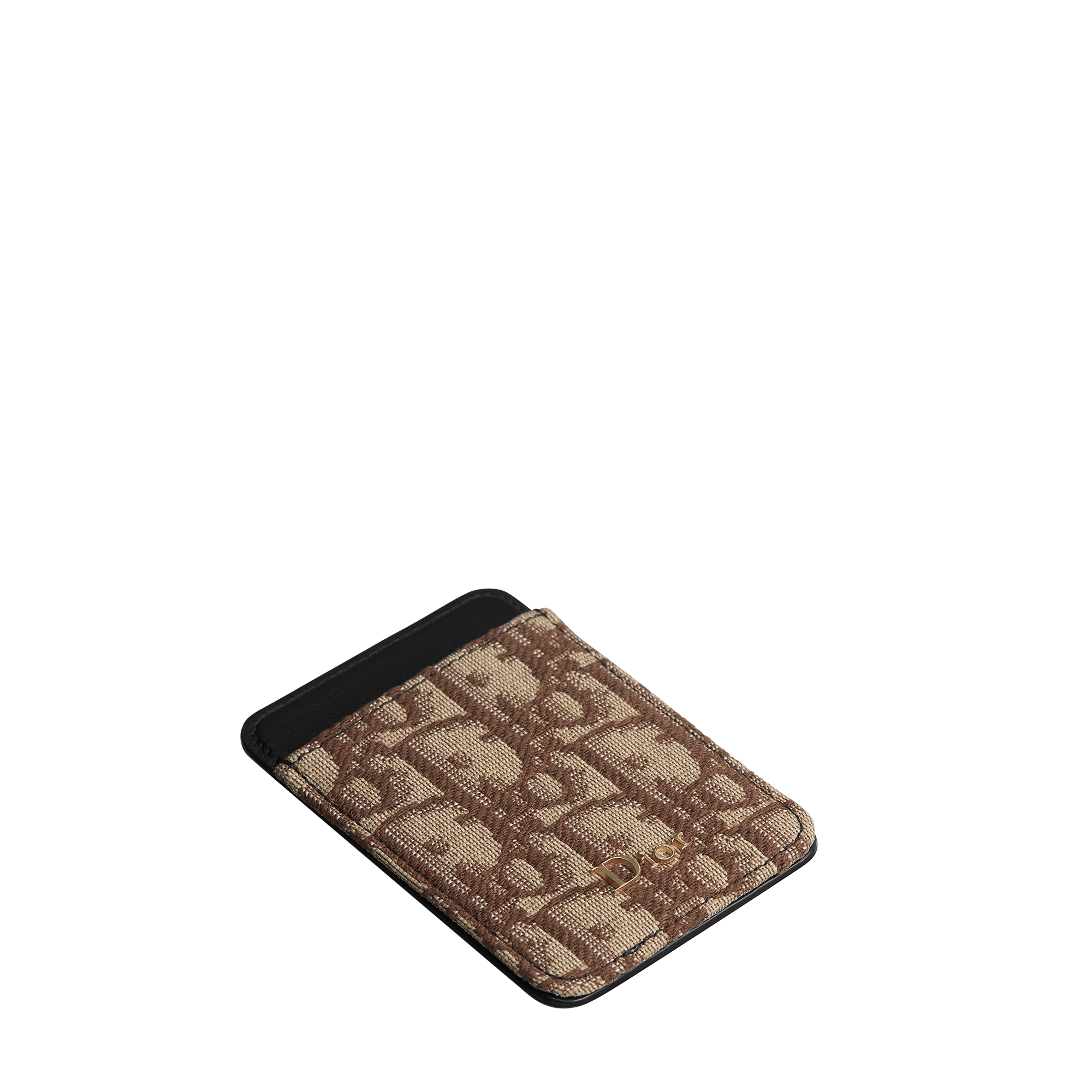 Magnetic Card Holder Brown Dior Oblique Jacquard and Black Smooth Calfskin E03