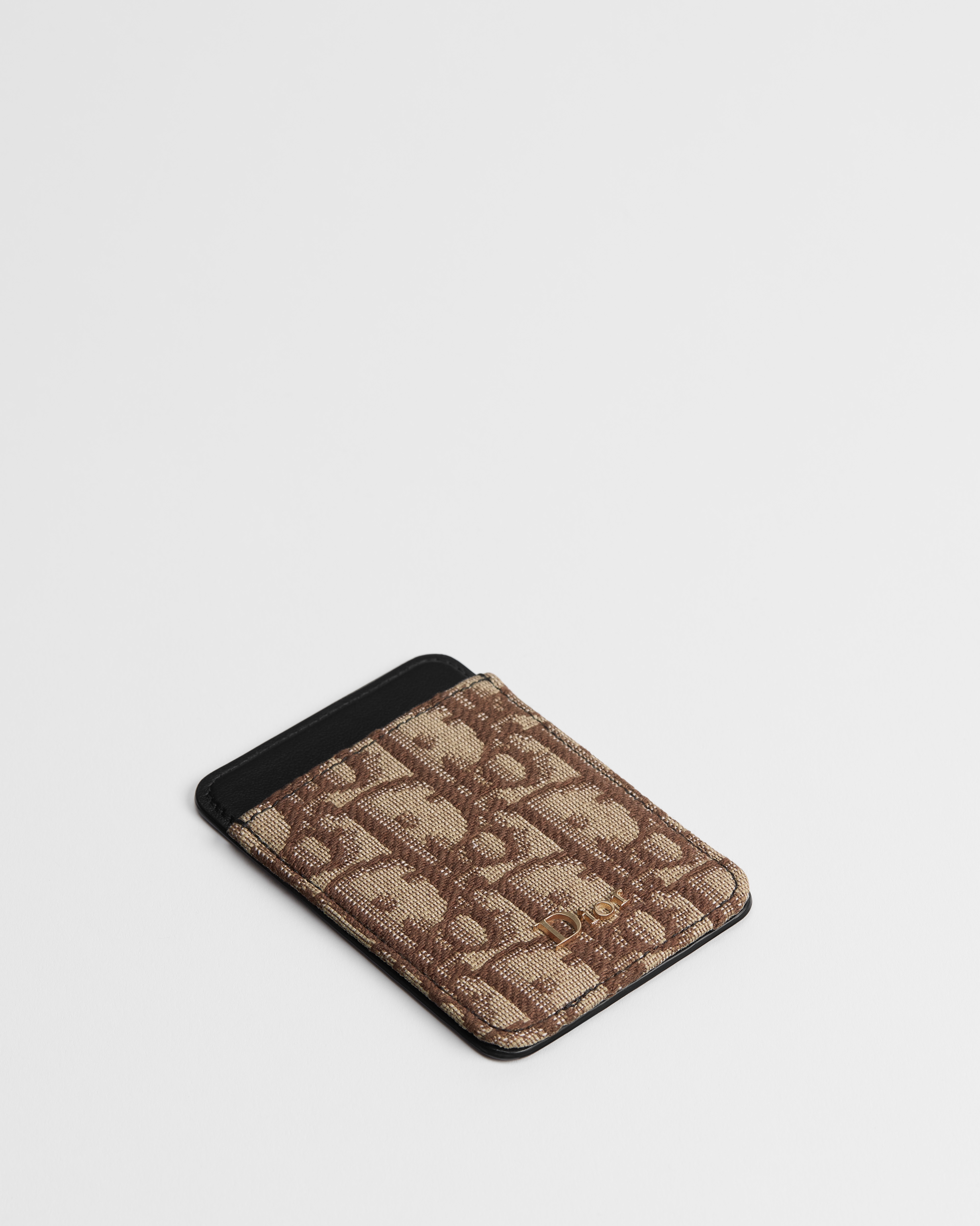 Magnetic Card Holder Brown Dior Oblique Jacquard and Black Smooth Calfskin E03