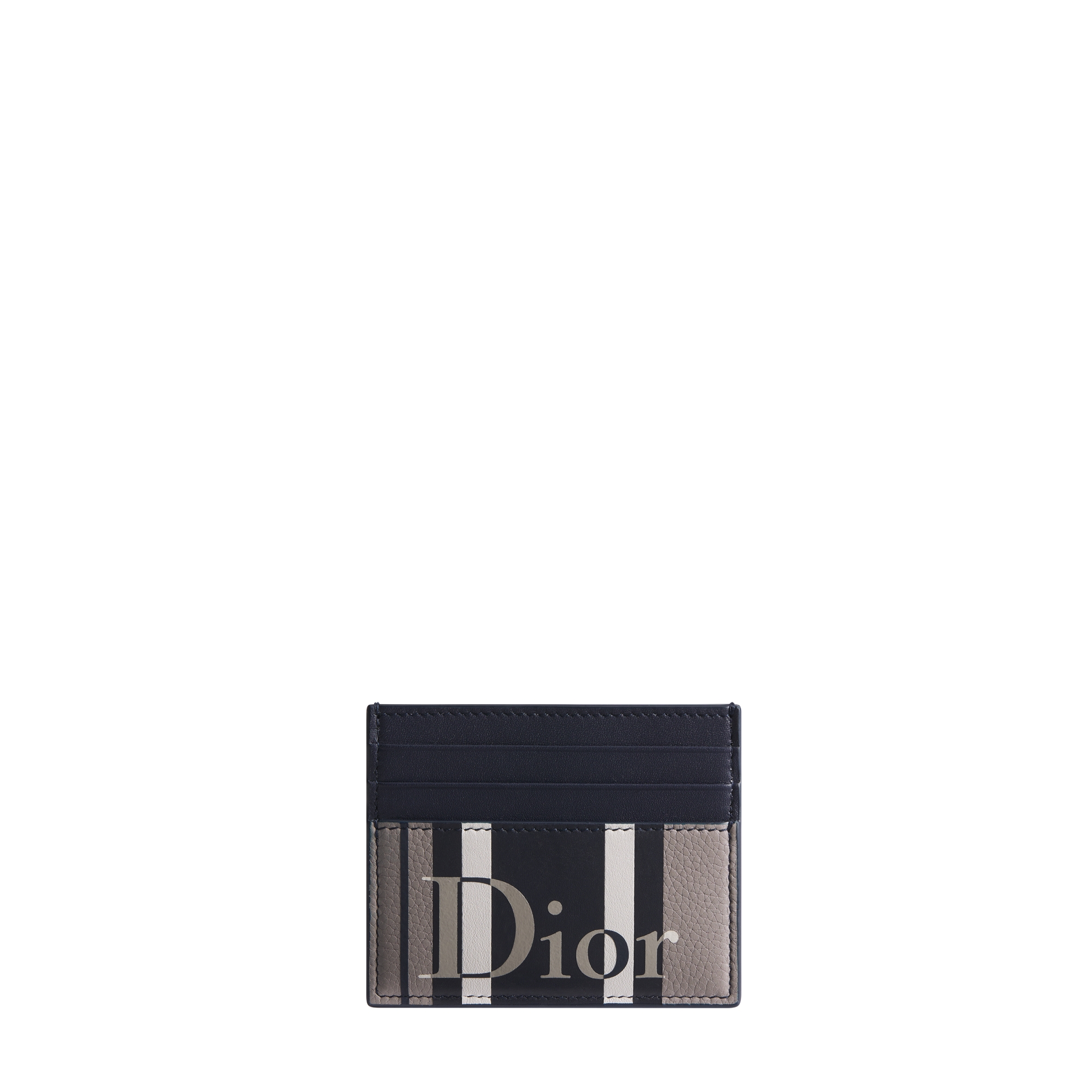 Dioriviera Card Holder Gray and Blue Sun Stripes Calfskin