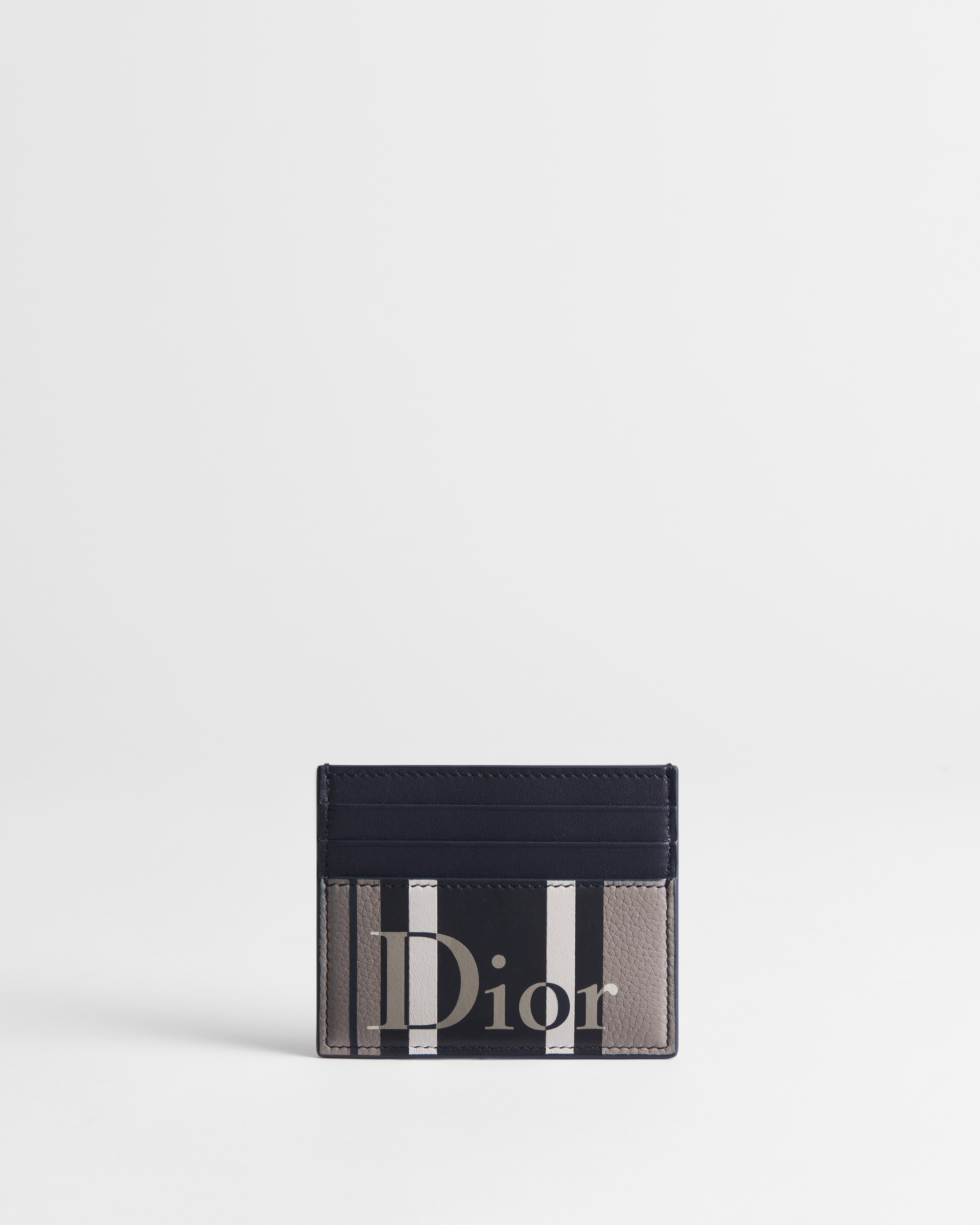 Porte-cartes Dioriviera Marqueterie de cuir de veau Sun Stripes gris et bleu E01