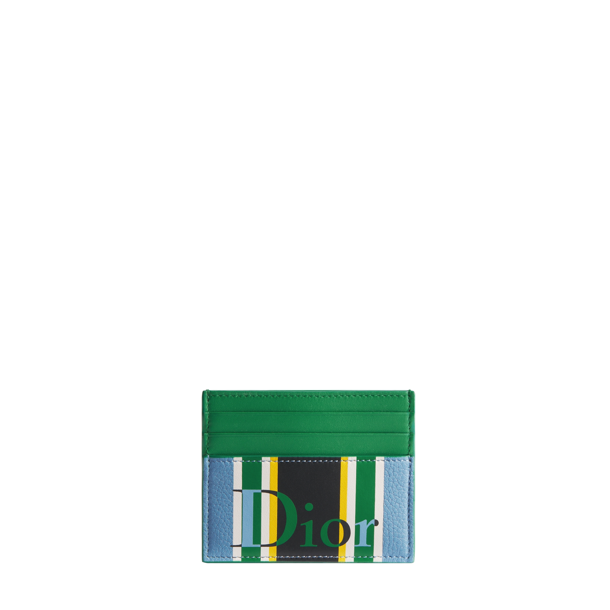Dioriviera Card Holder Blue and Green Sun Stripes Calfskin Marquetry E01