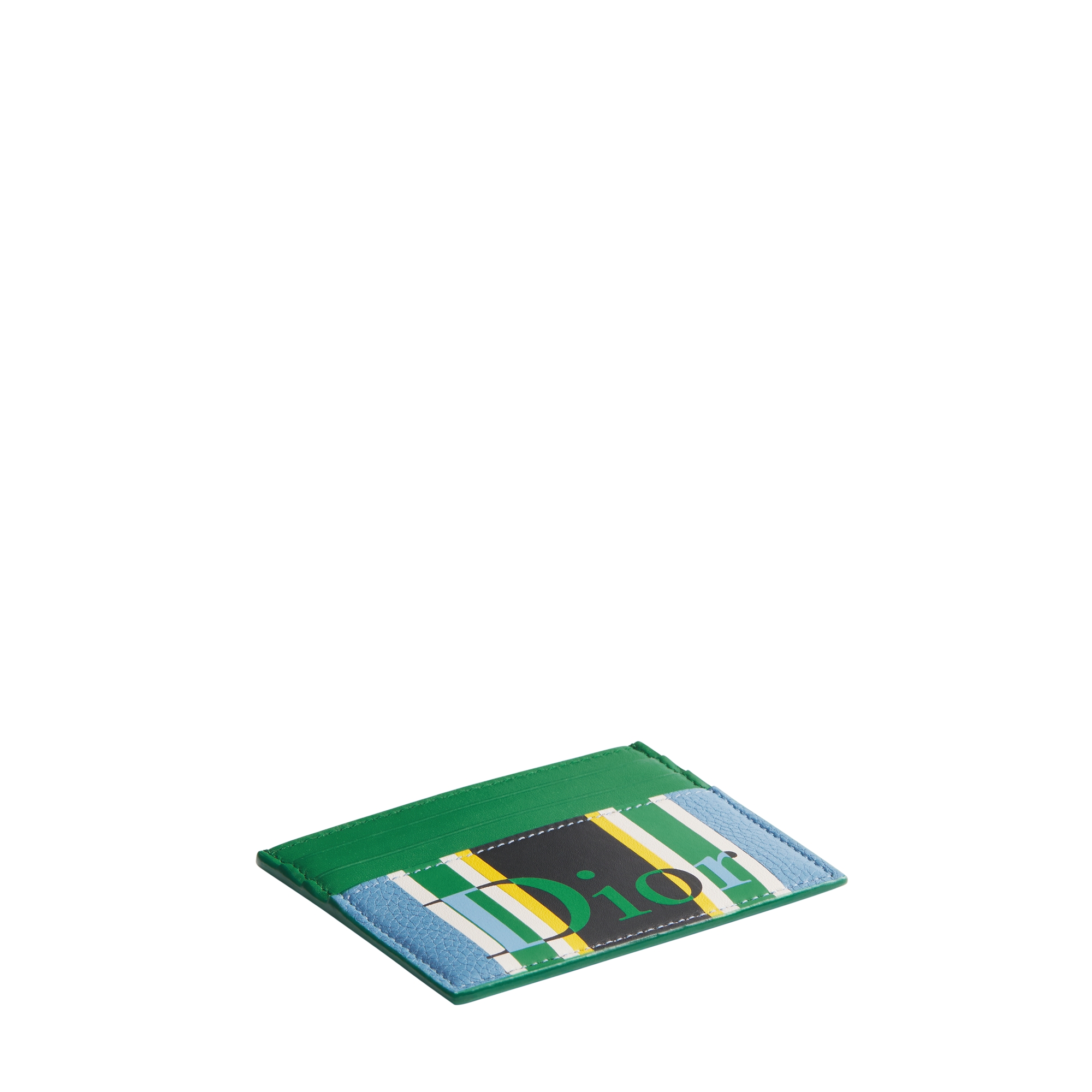 Dioriviera Card Holder Blue and Green Sun Stripes Calfskin Marquetry E03