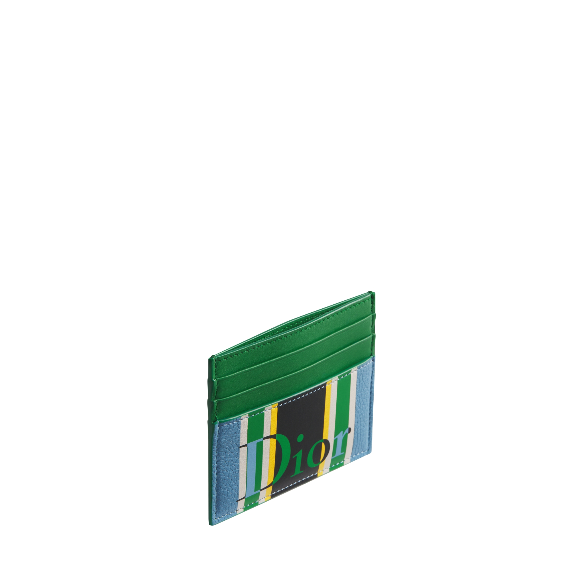 Dioriviera Card Holder Blue and Green Sun Stripes Calfskin Marquetry E06