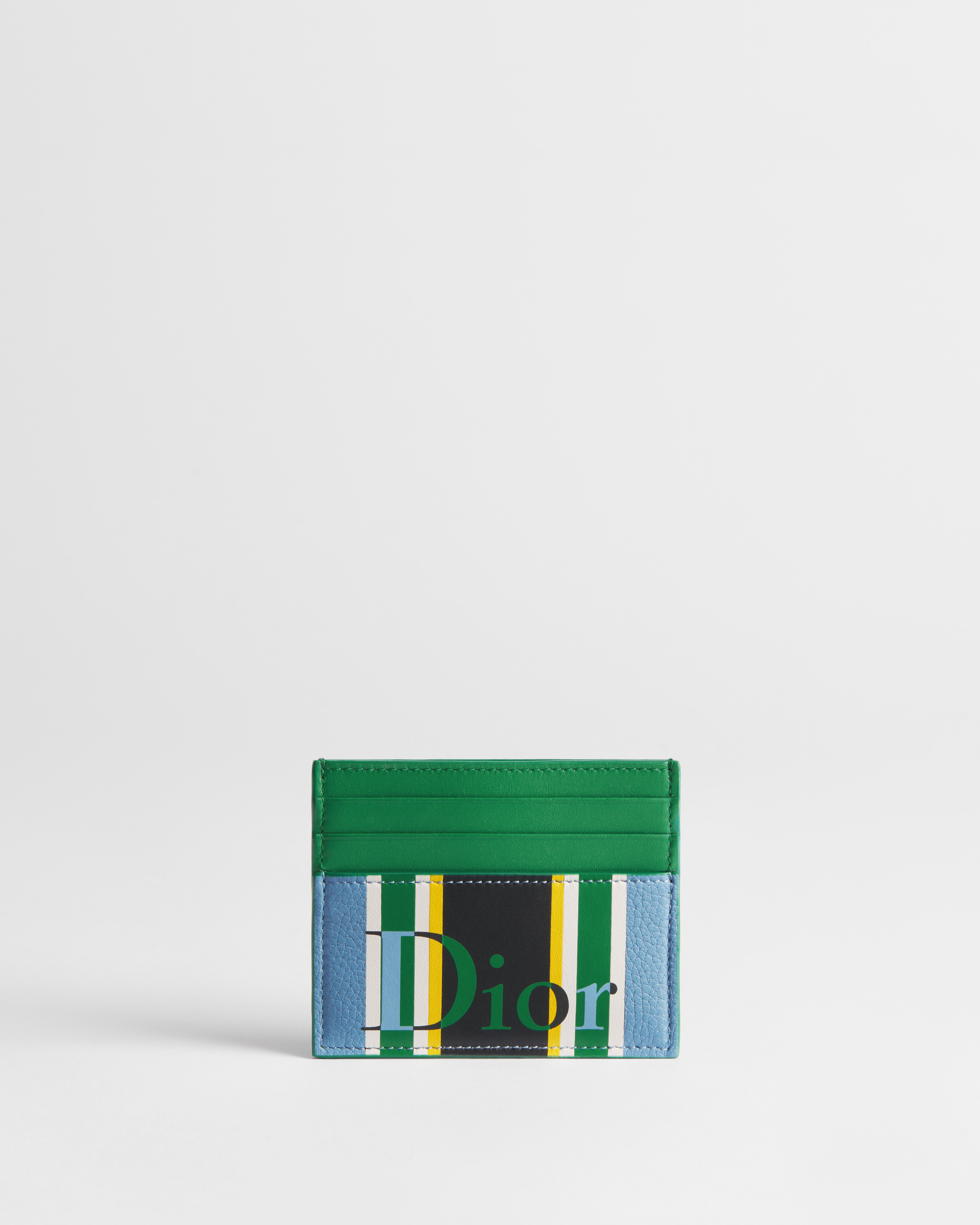 Porta-cartões Dioriviera Marchetaria em couro de vitelo com motivo Sun Stripes azul e verde E01