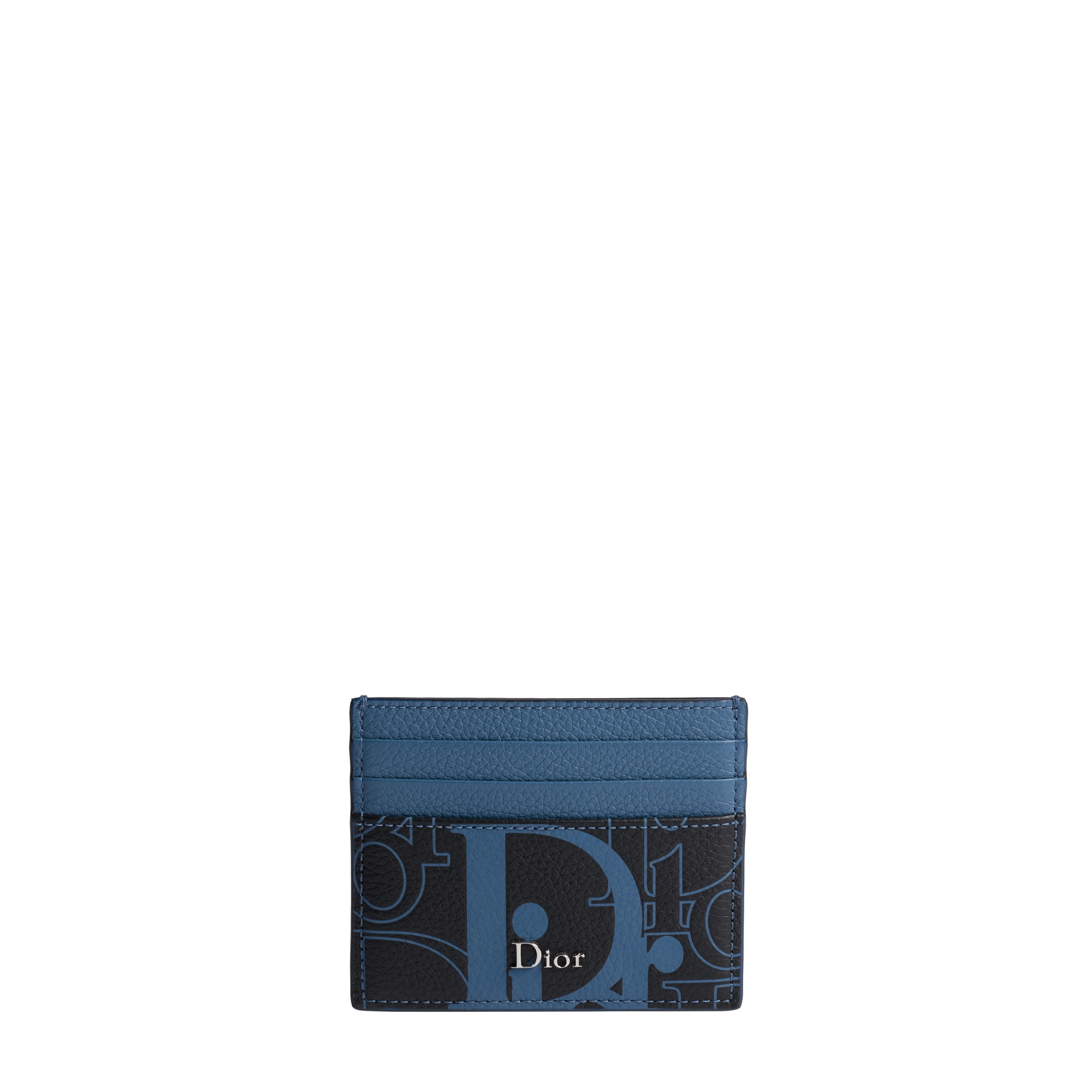 Card Holder Black and Bleu Denim Dior Gravity Placé Grained Leather E01