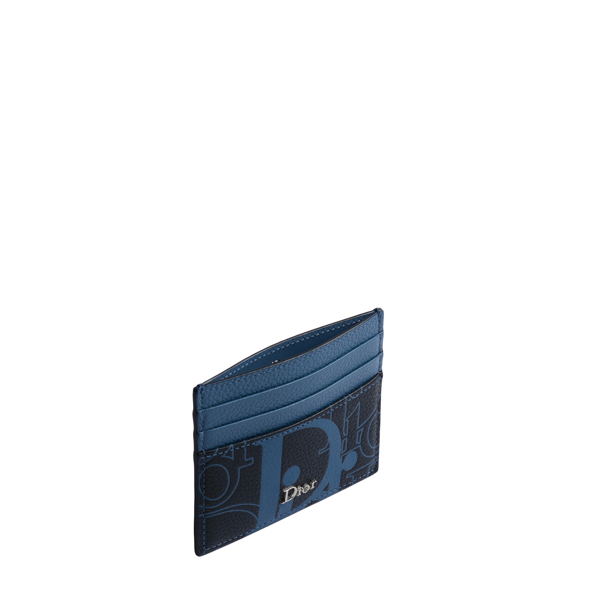 Card Holder Black and Bleu Denim Dior Gravity Placé Grained Leather E06