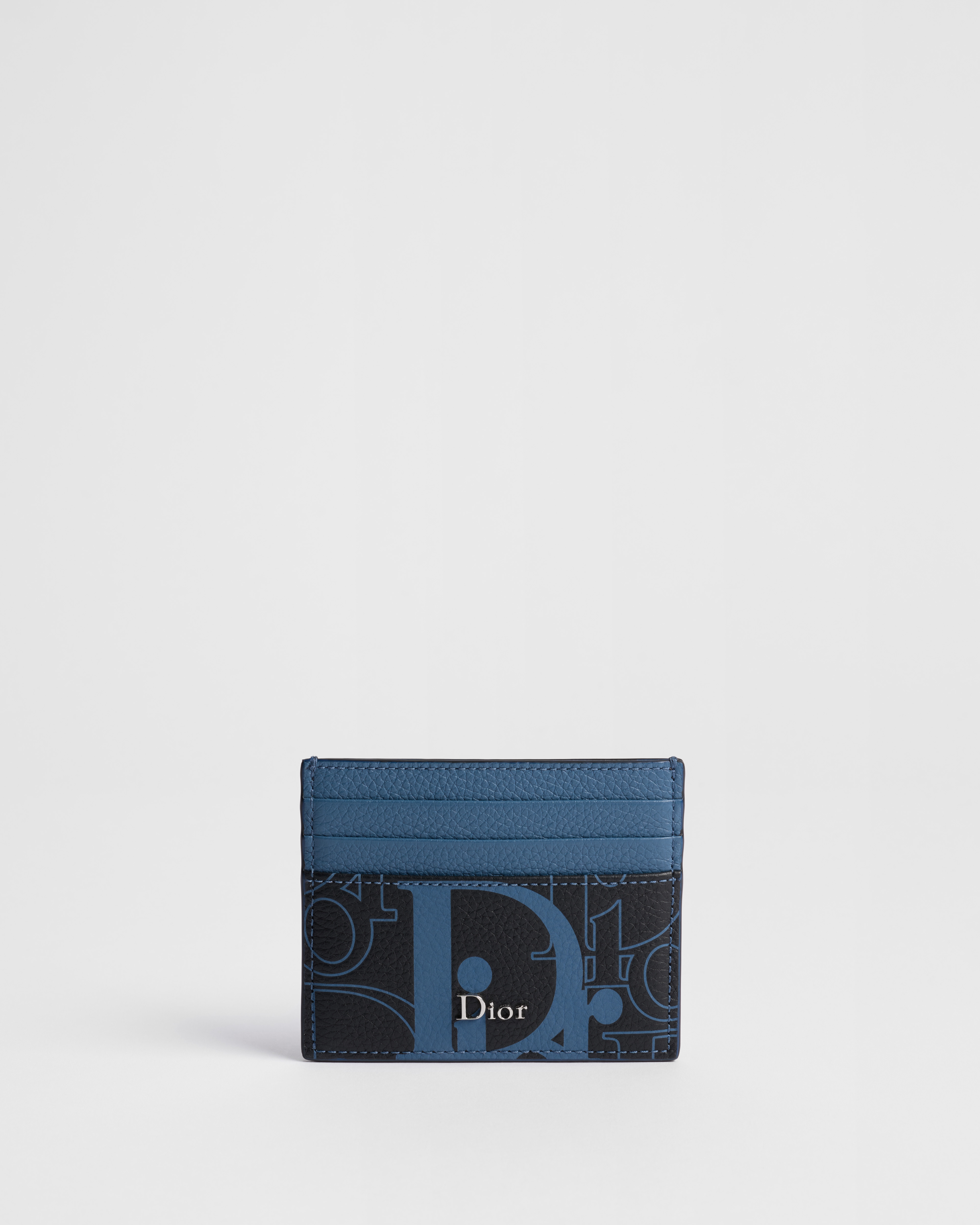 Card Holder Black and Bleu Denim Dior Gravity Placé Grained Leather E01