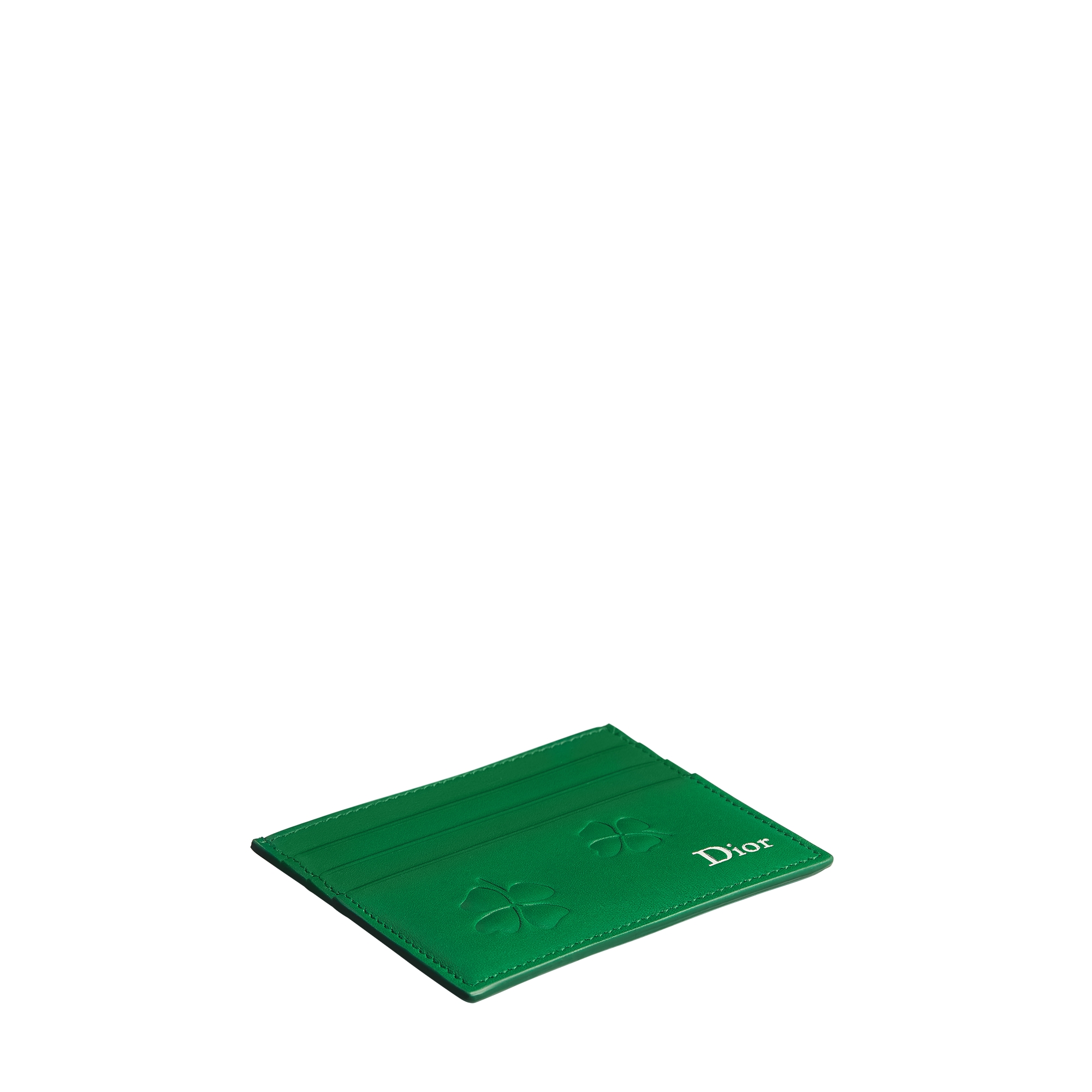Card Holder Bright Green Dior Clover Embossed Calfskin E03