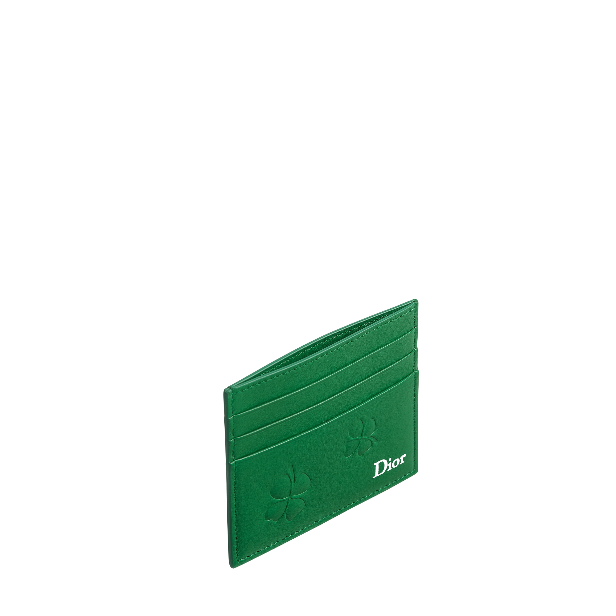 Card Holder Bright Green Dior Clover Embossed Calfskin E06