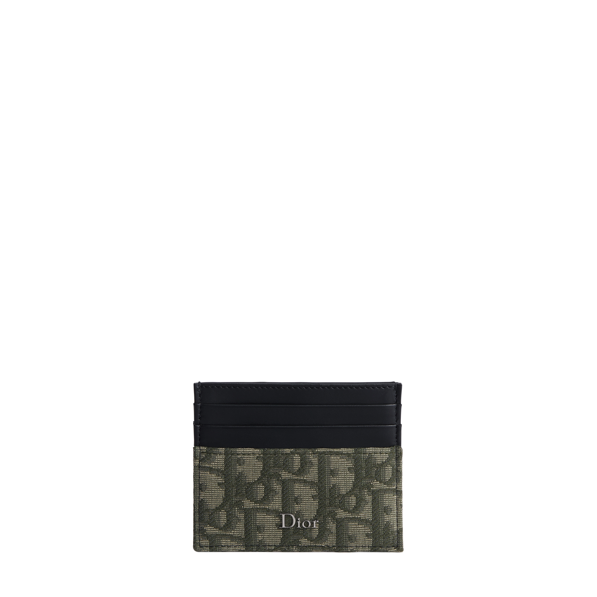 Card Holder Khaki Dior Oblique Jacquard and Black Smooth Calfskin E01