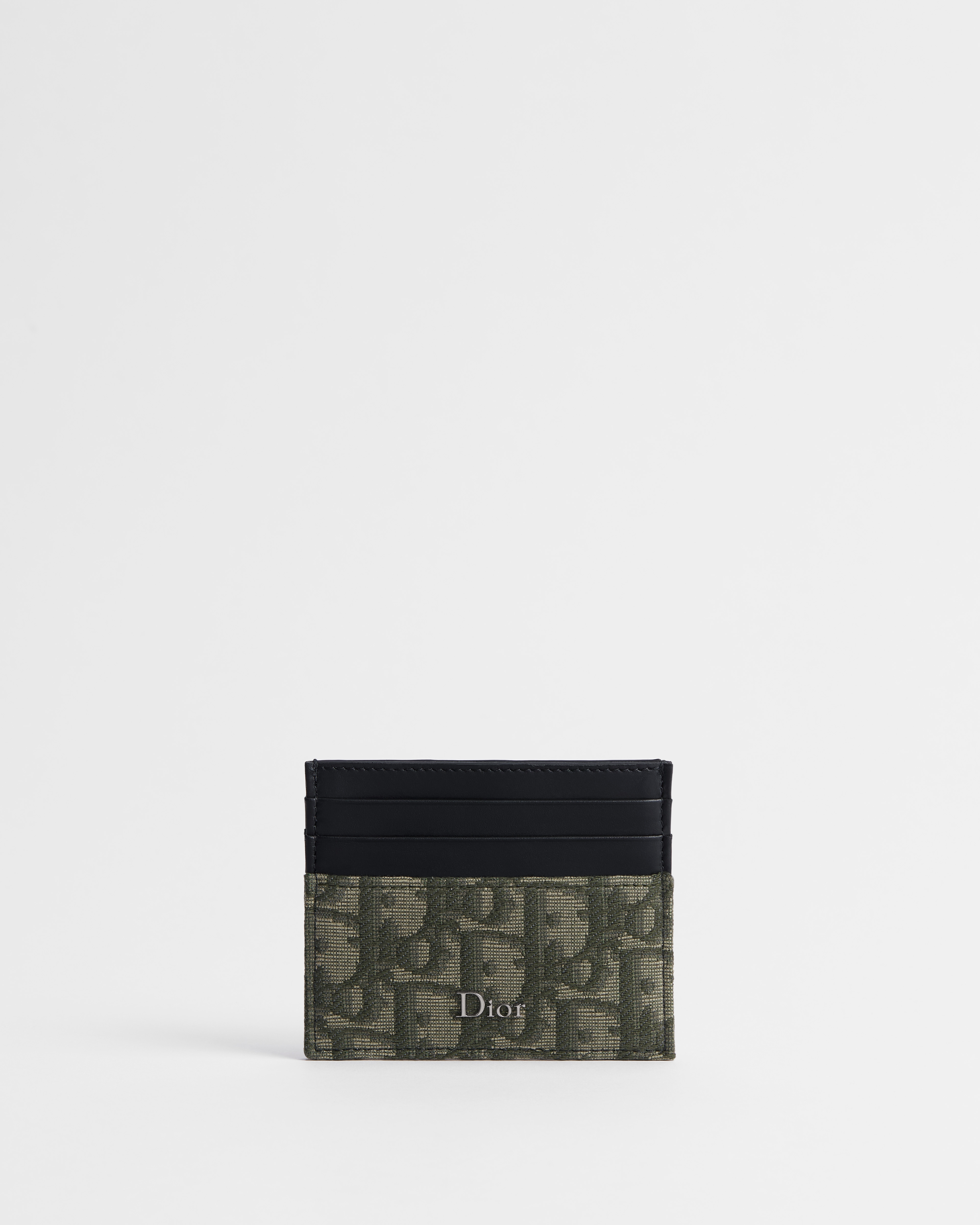 Card Holder Khaki Dior Oblique Jacquard and Black Smooth Calfskin E01