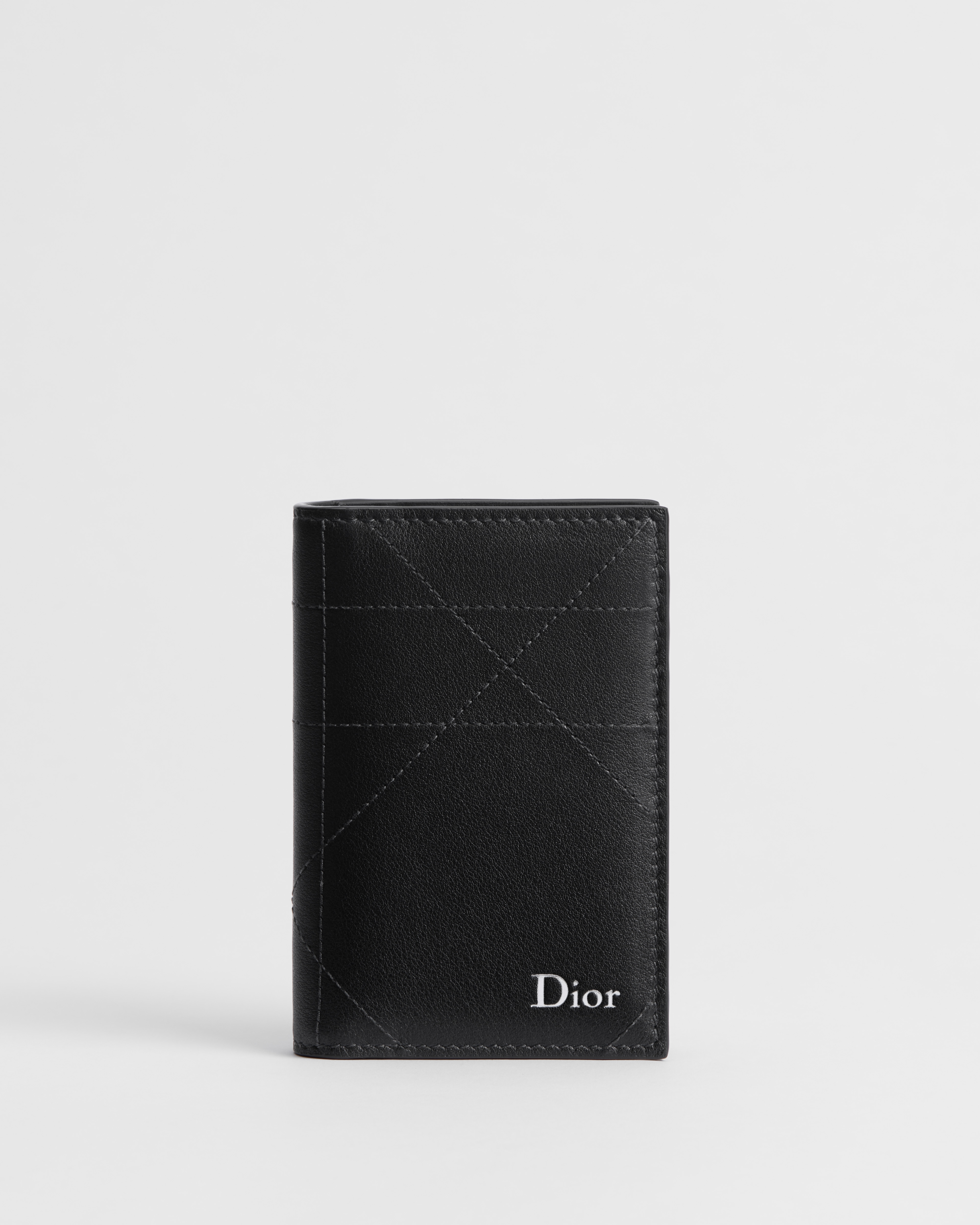 Bifold Card Holder Black Cannage Calfskin E01