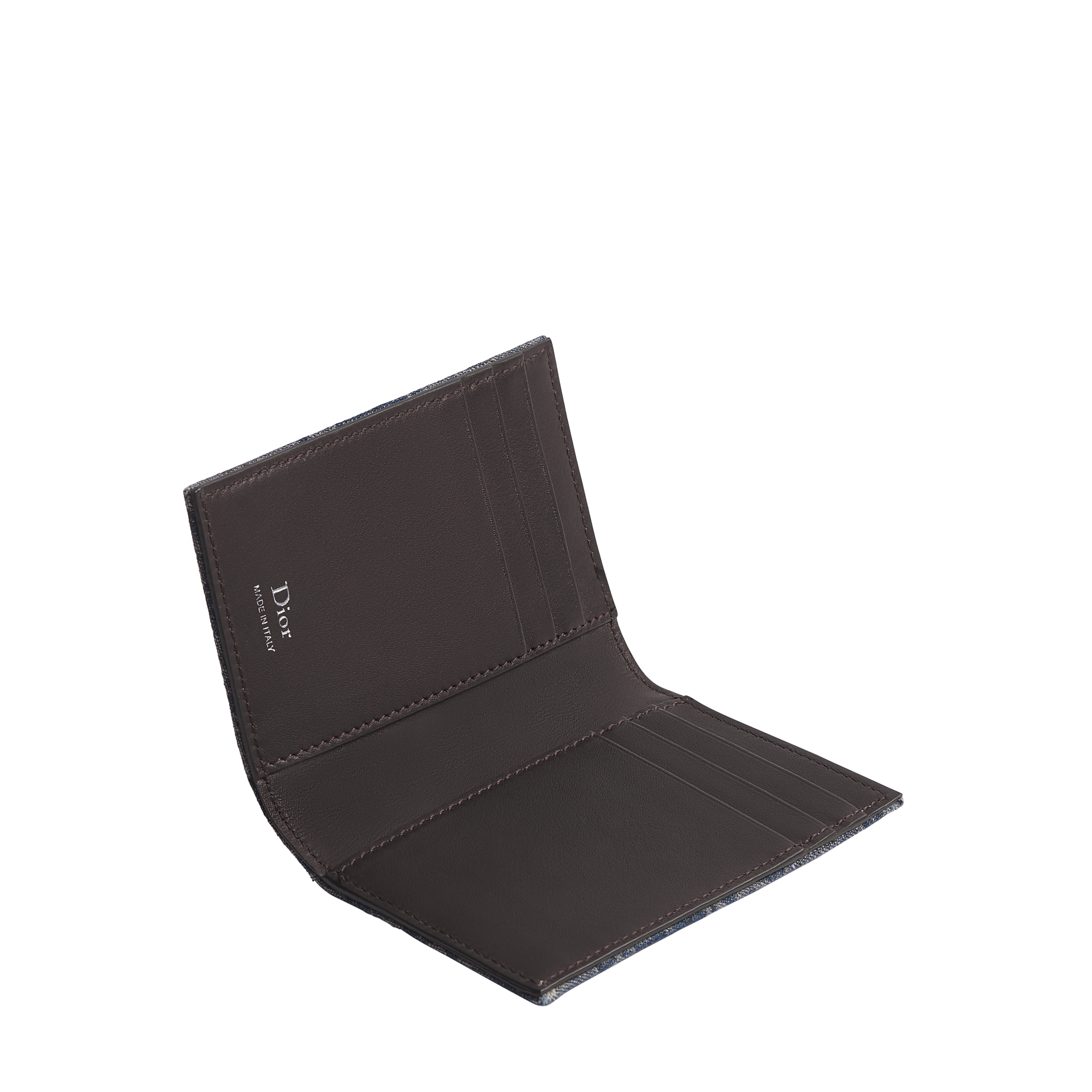 Bifold Card Holder Blue Dior Oblique Denim Jacquard and Brown Smooth Calfskin E06