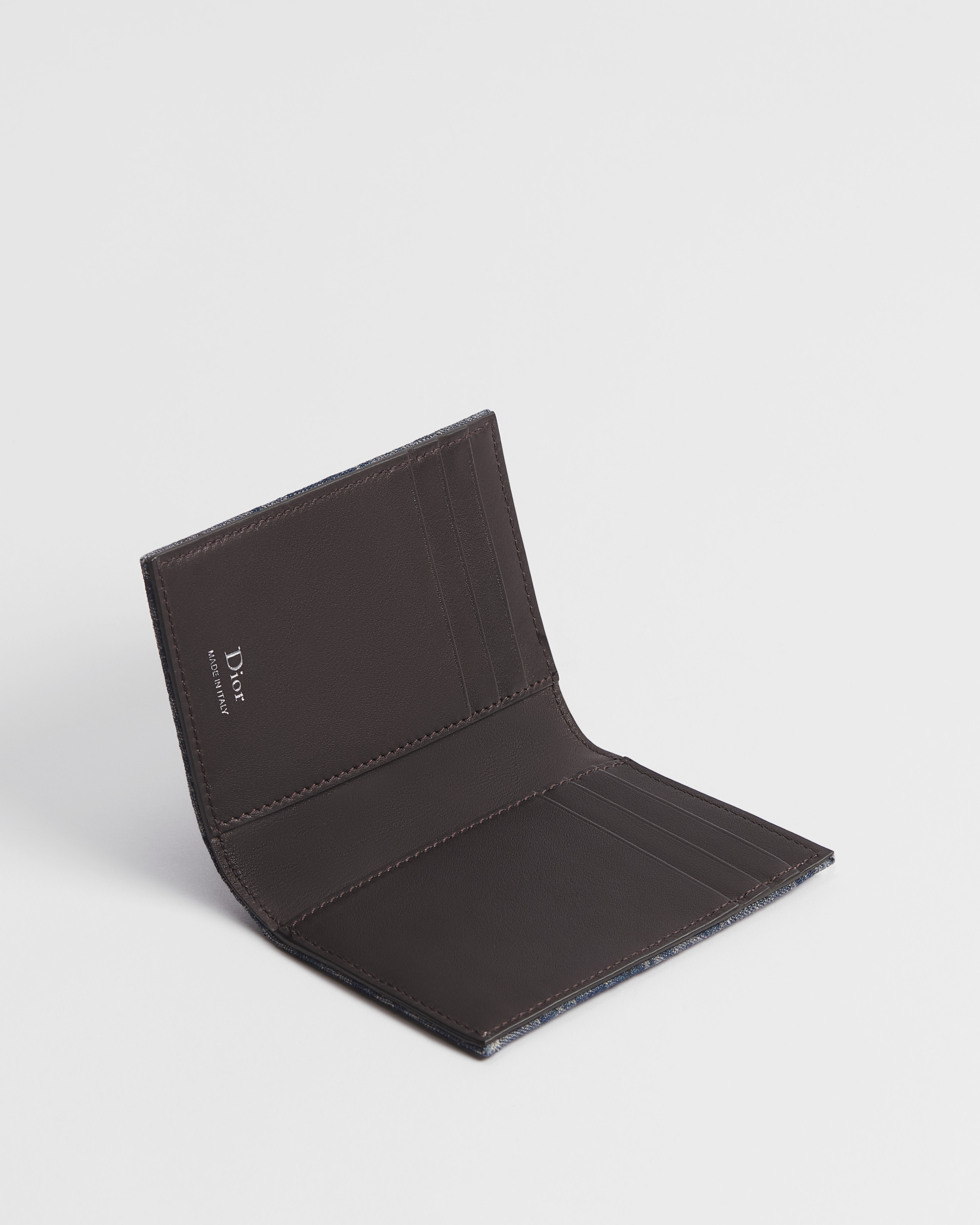 Bifold Card Holder Blue Dior Oblique Denim Jacquard and Brown Smooth Calfskin E06