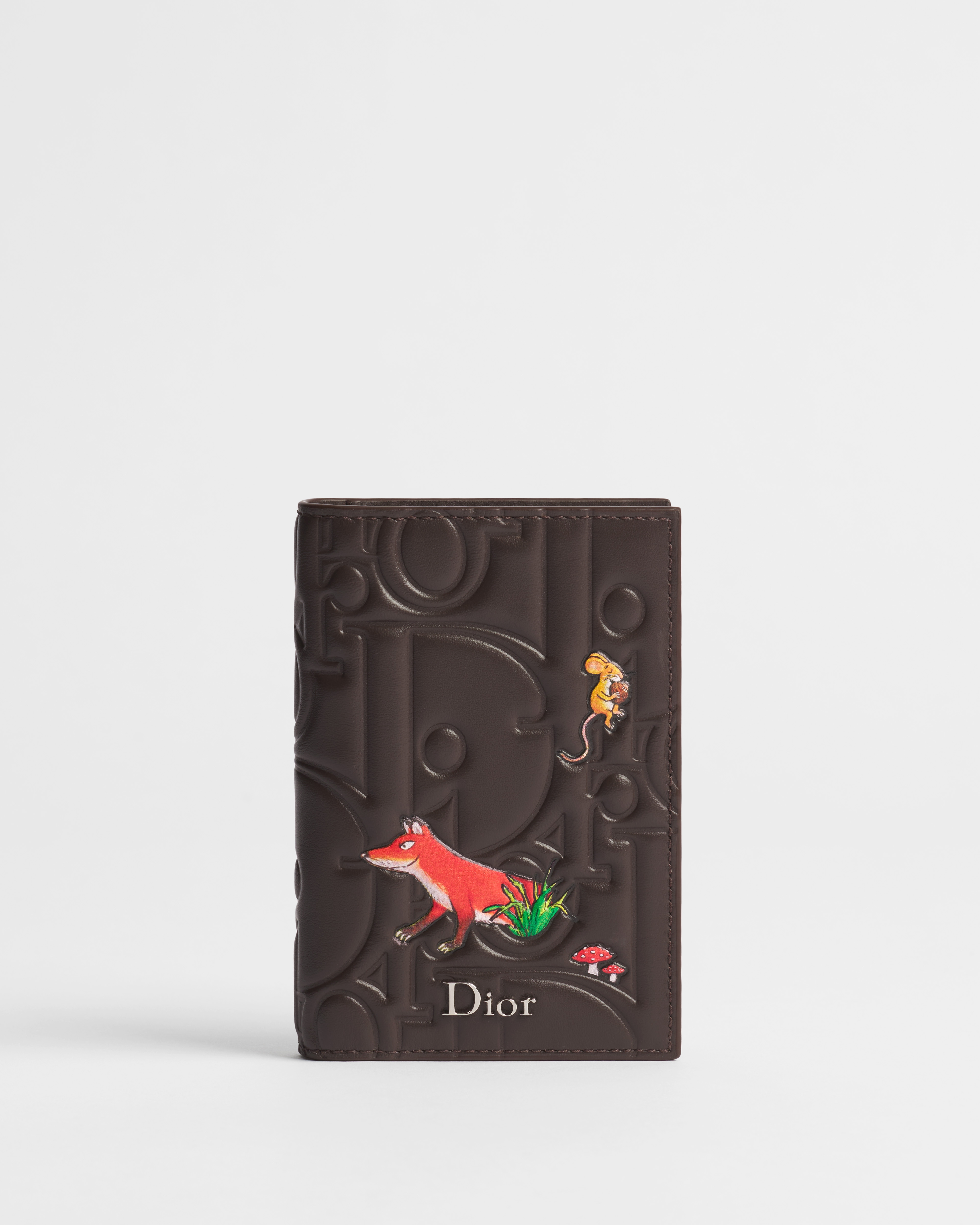 Bifold Card Holder Deep Brown Dior Gravity Smooth Leather with Book Cover Motif E01