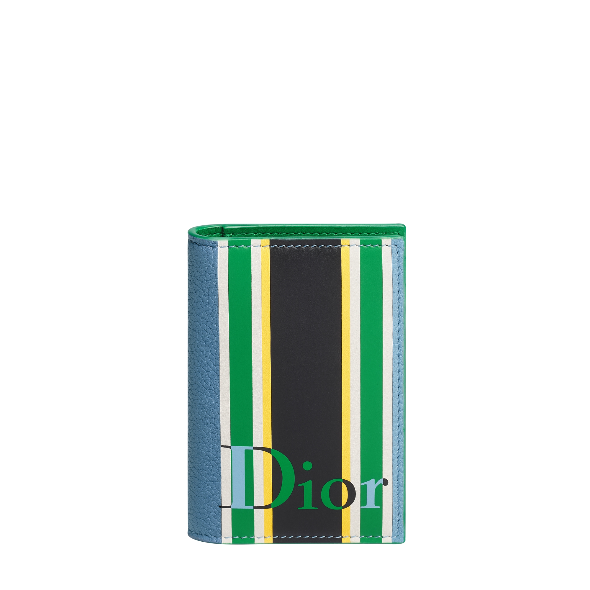 Dioriviera Bifold Card Holder Blue and Green Sun Stripes Calfskin