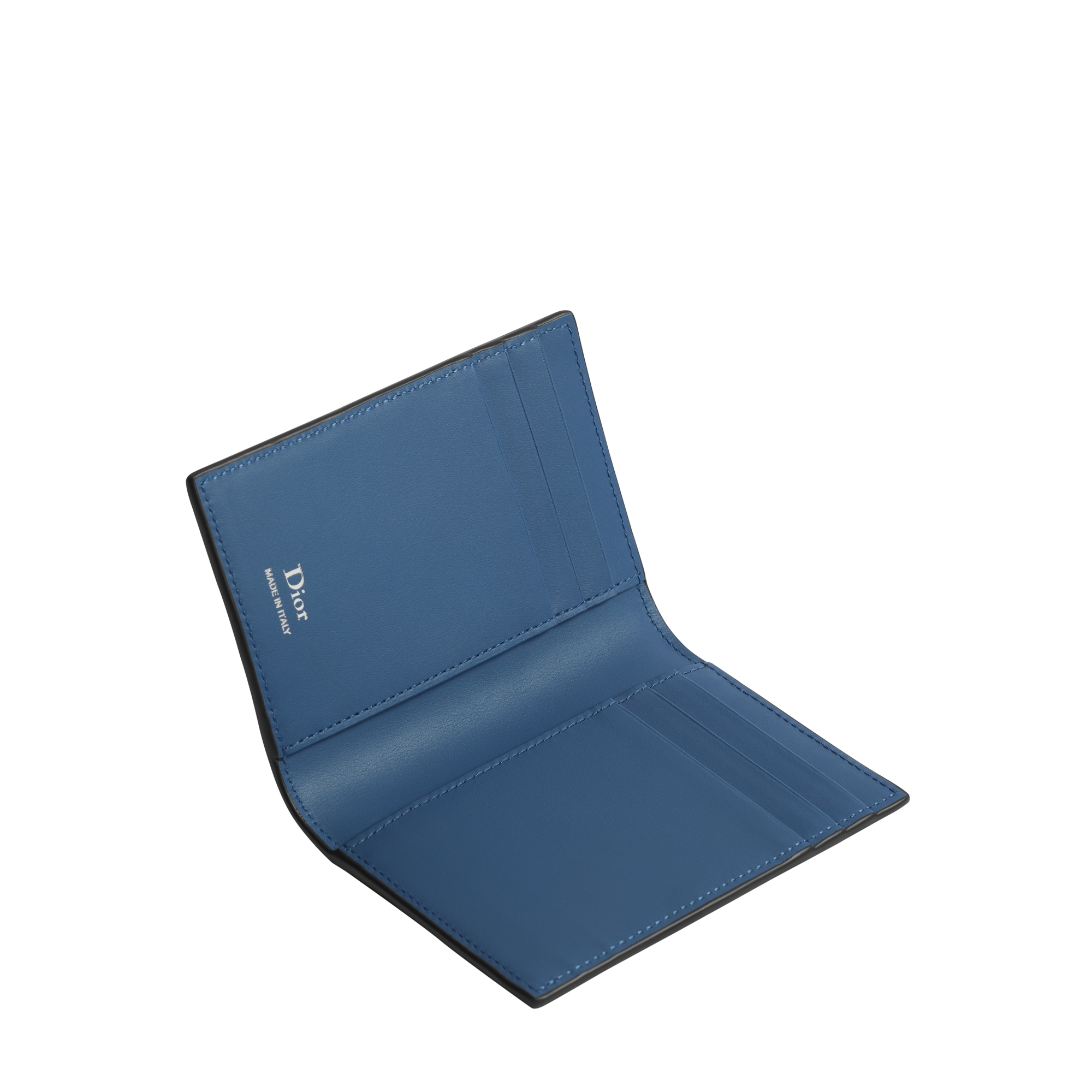 Bifold Card Holder Black and Bleu Denim Dior Gravity Placé Grained Leather E06