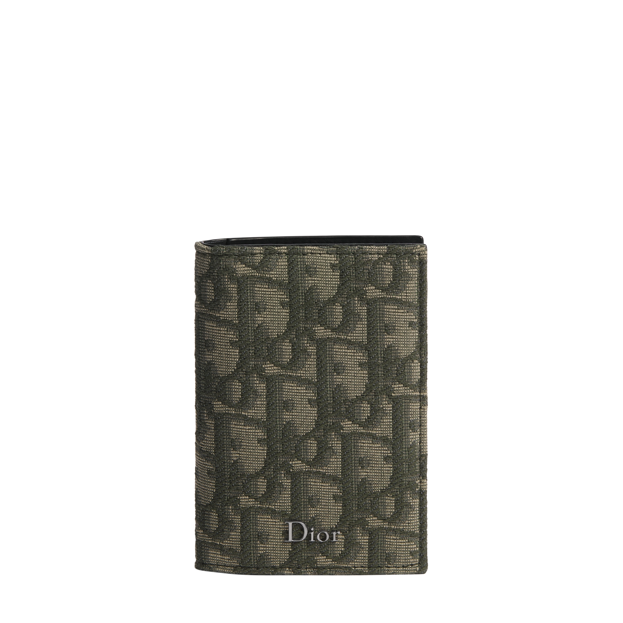 Porte-cartes à deux volets Toile jacquard Dior Oblique kaki et