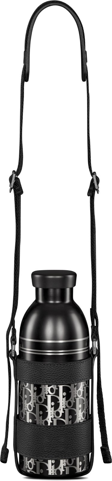 Dior Aqua Bottle with Shoulder Strap Black Grained Calfskin and Dior  Oblique Stainless Steel | DIOR