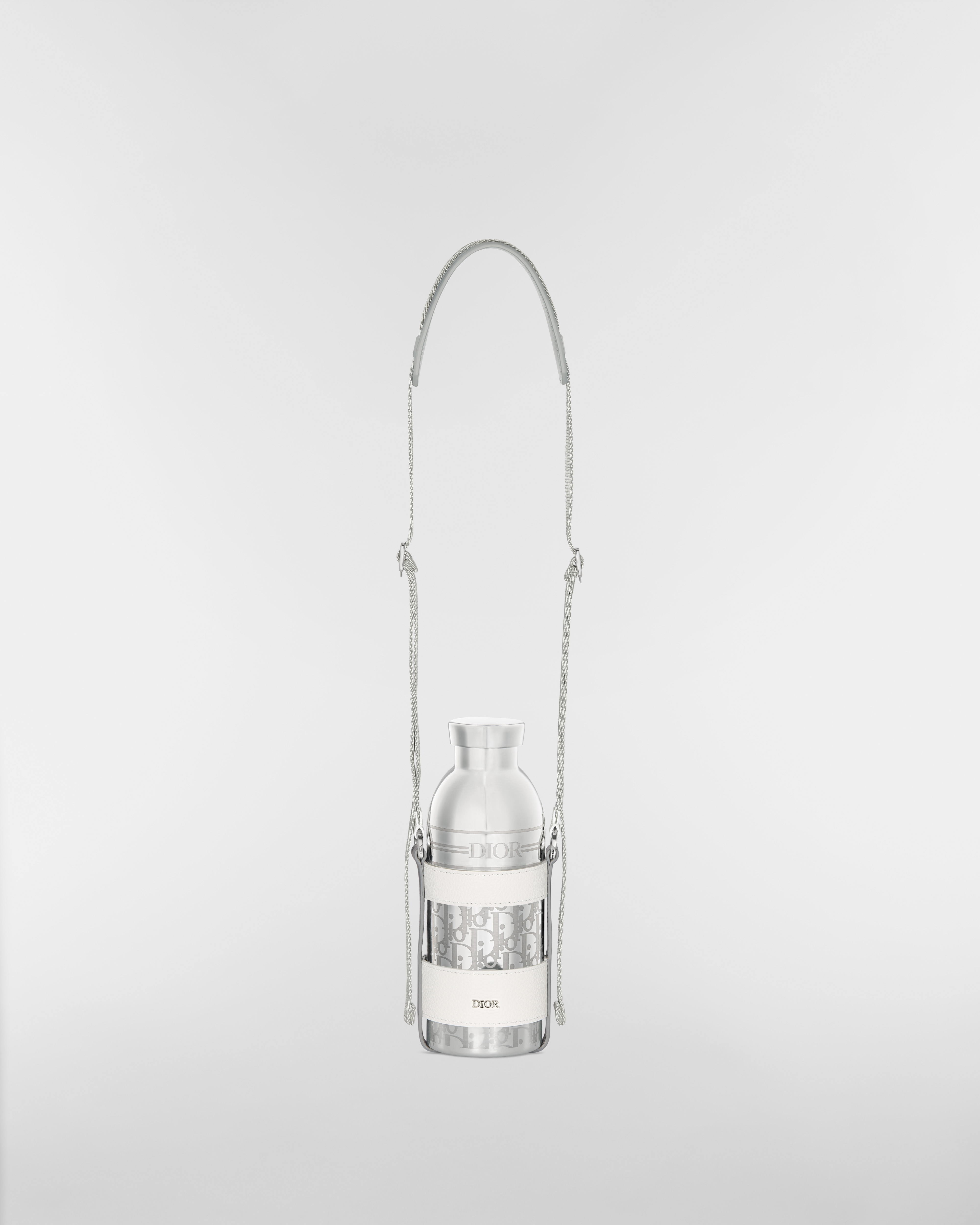 Dior Aqua Bottle with Shoulder Strap Off-White Grained Calfskin and Dior Oblique Stainless Steel E01