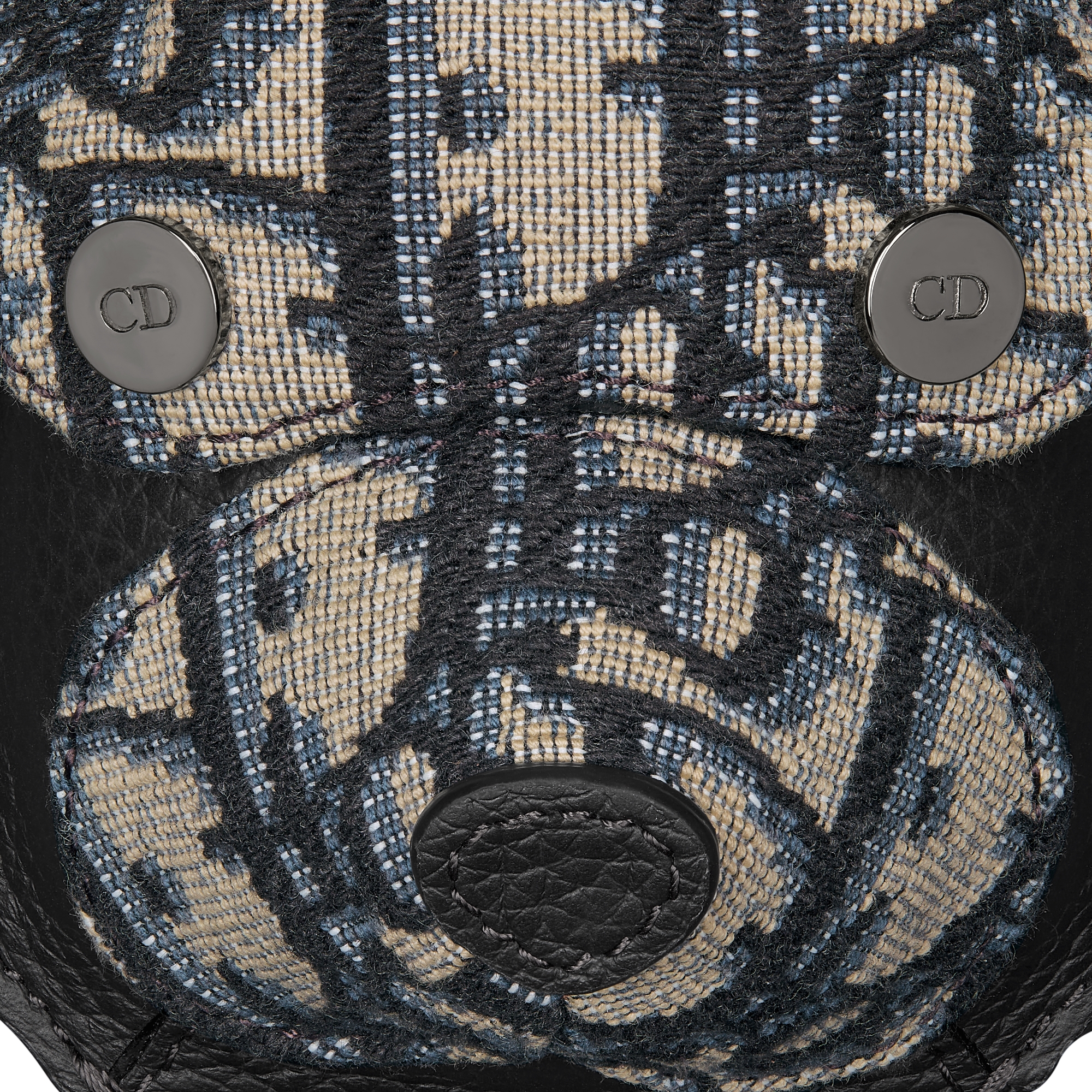 Estojo para fones de ouvido Bobby Jacquard Dior Oblique bege e preto com couro de vitelo granulado preto E09