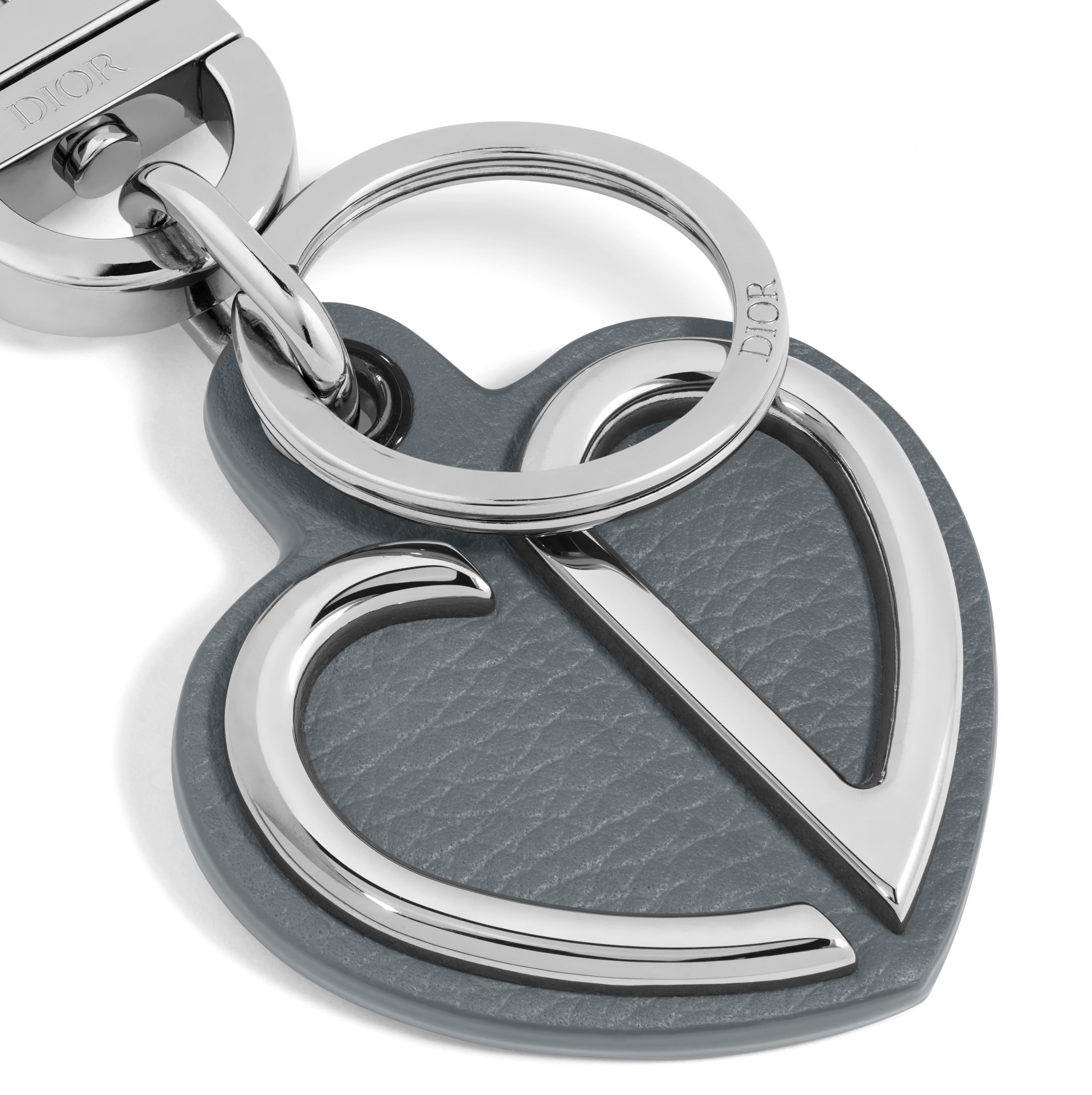 CD Heart Key Ring Deep Gray Grained Calfskin and Ruthenium-Finish Brass ...