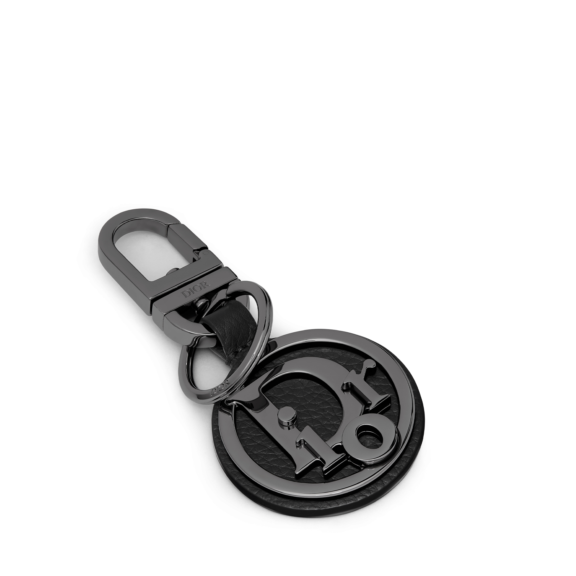 Porte-clés Cuir de veau grainé noir à signature Dior Oblique E03
