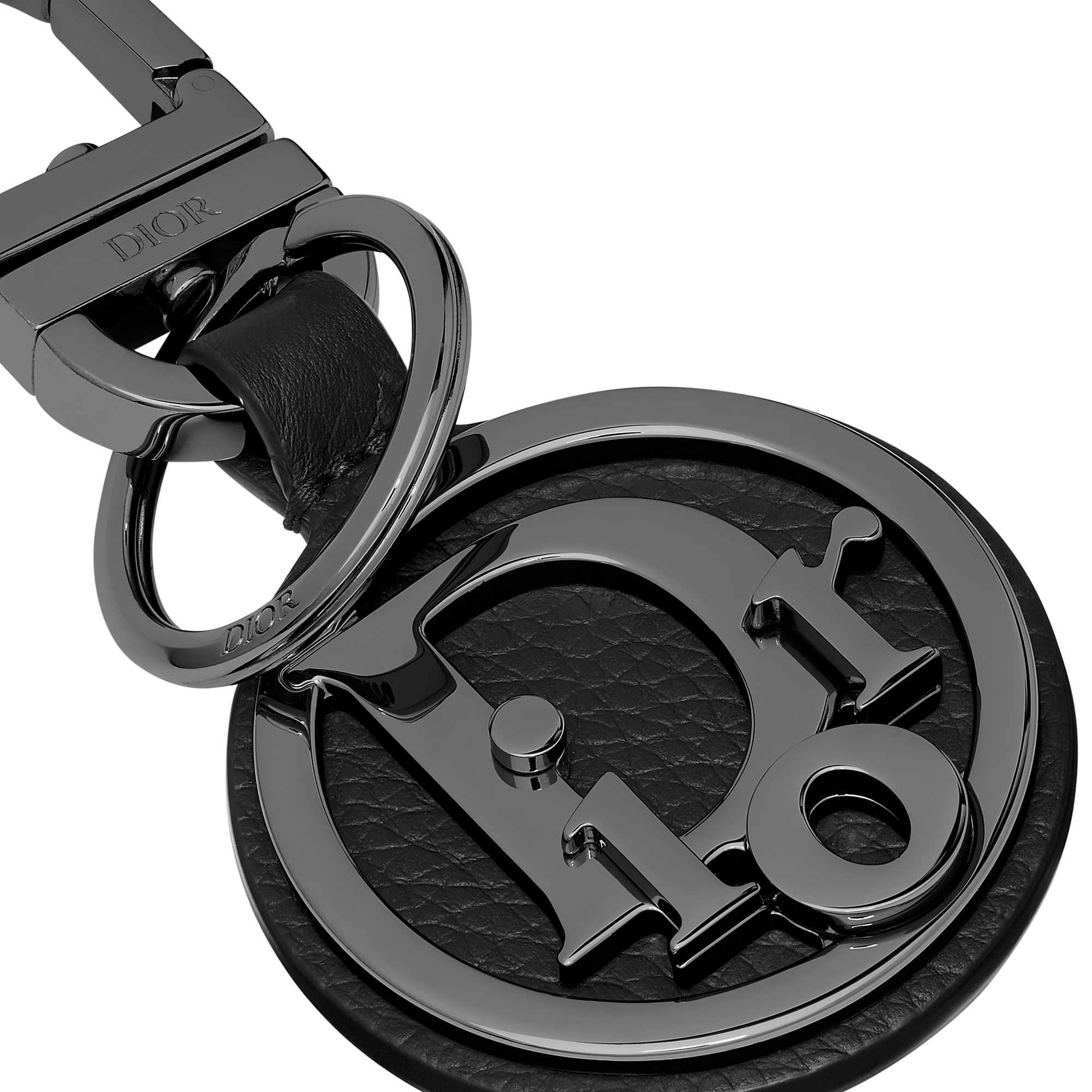 Key Ring Black Grained Calfskin with Dior Oblique Signature E09