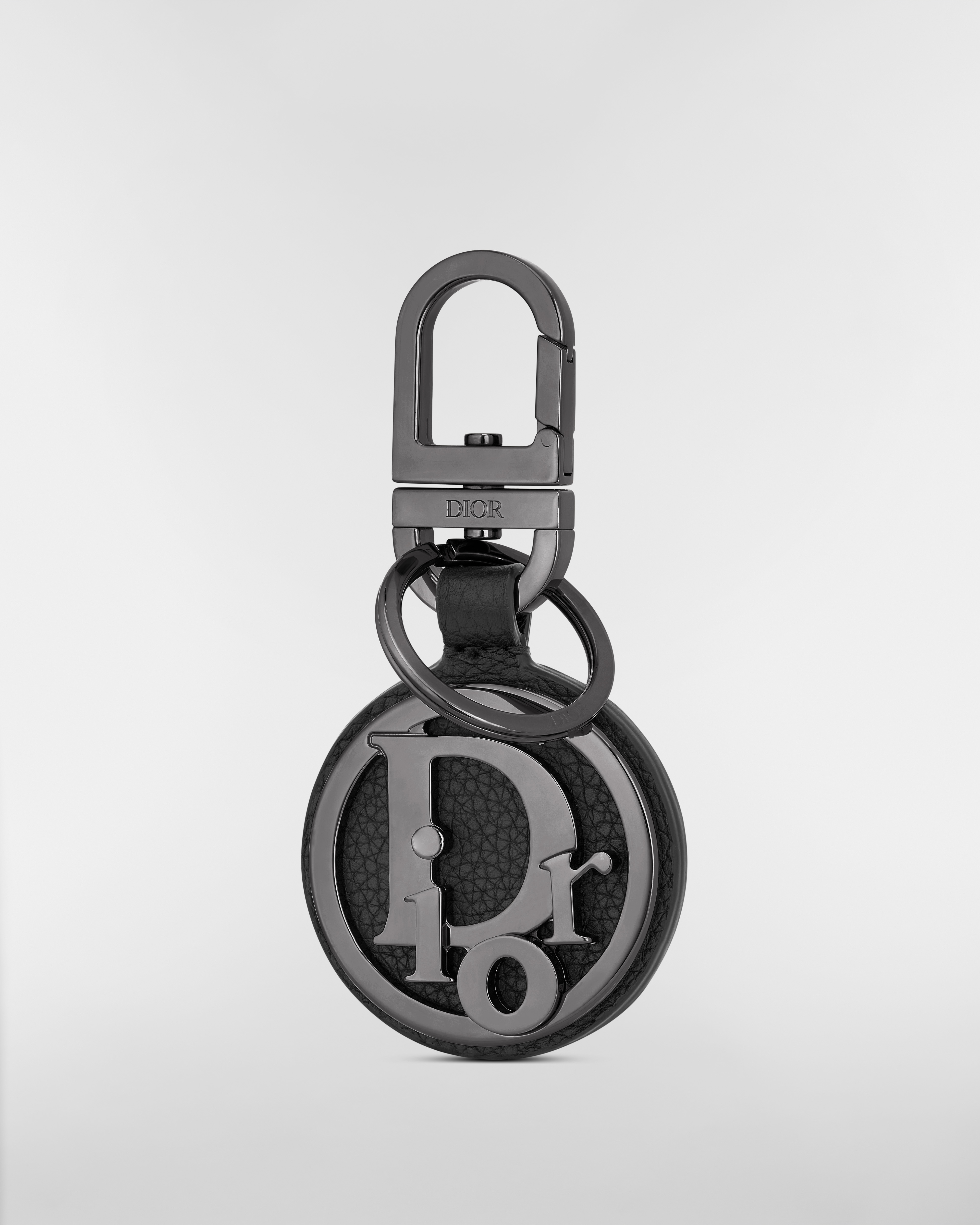 Key Ring Black Grained Calfskin with Dior Oblique Signature E01