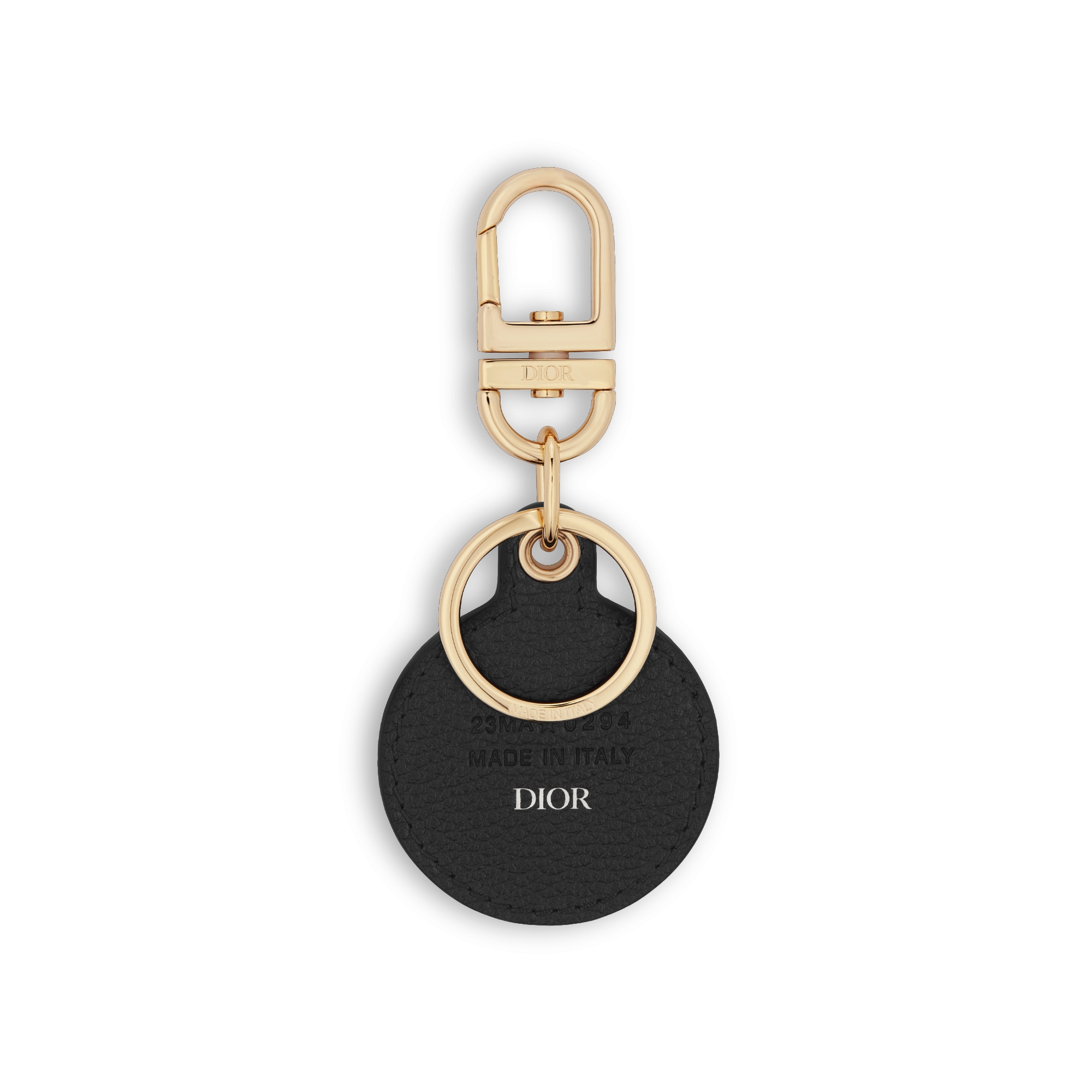 Key Ring Black Grained Calfskin and Gold-Finish Brass E08