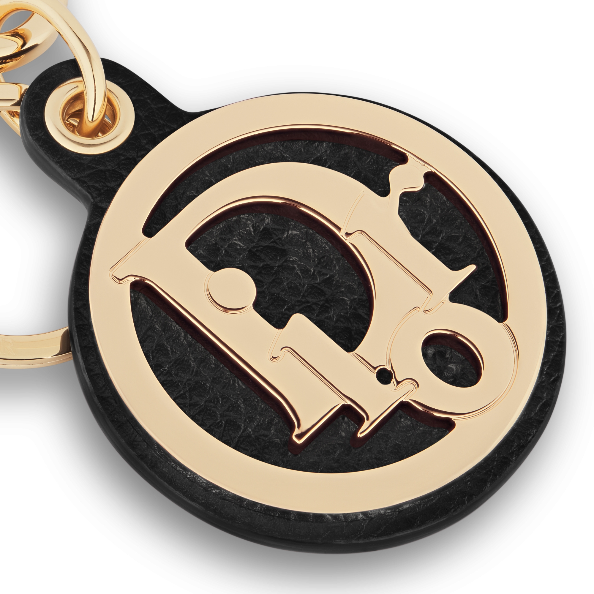 Key Ring Black Grained Calfskin and Gold-Finish Brass E09