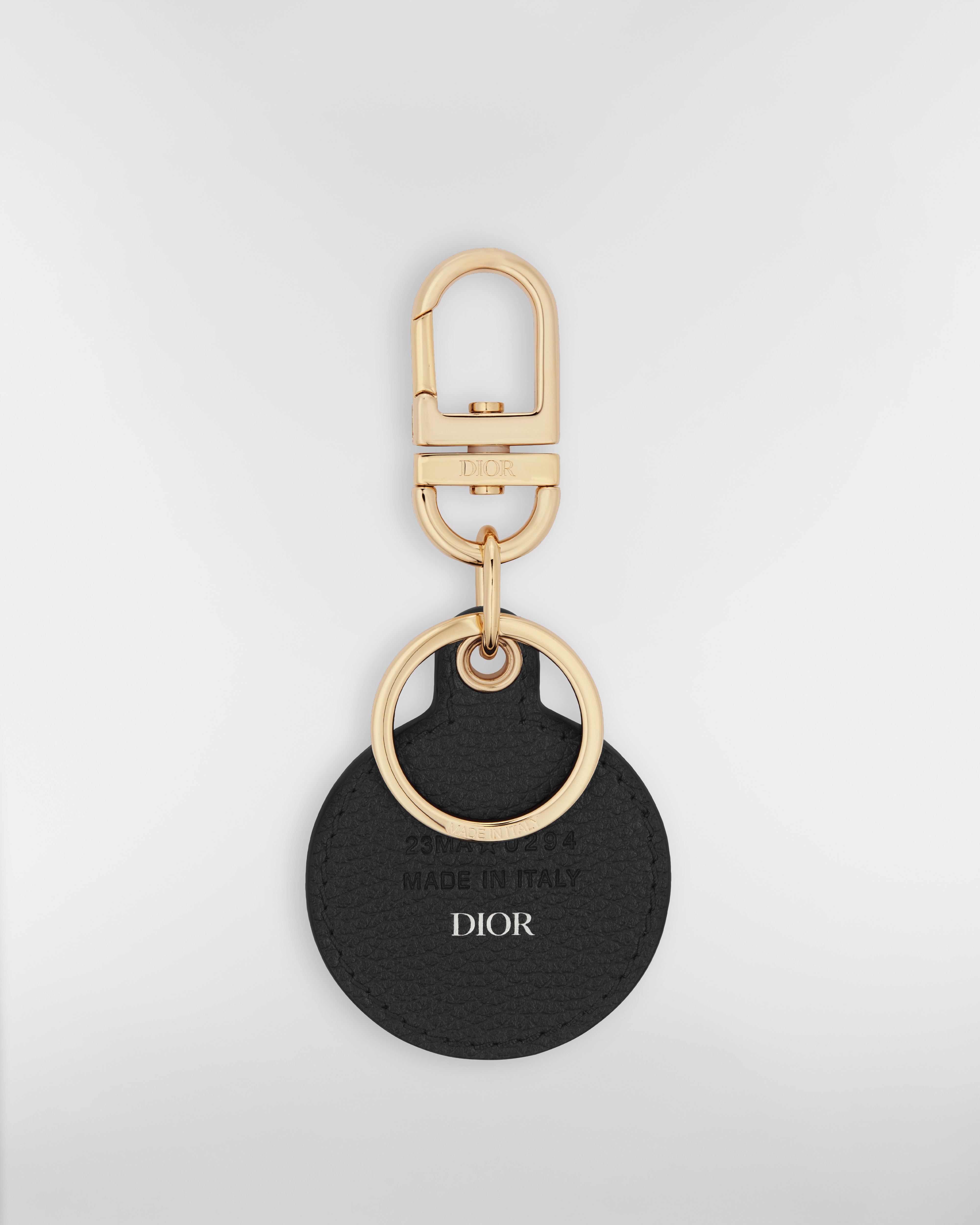 Key Ring Black Grained Calfskin and Gold-Finish Brass E08