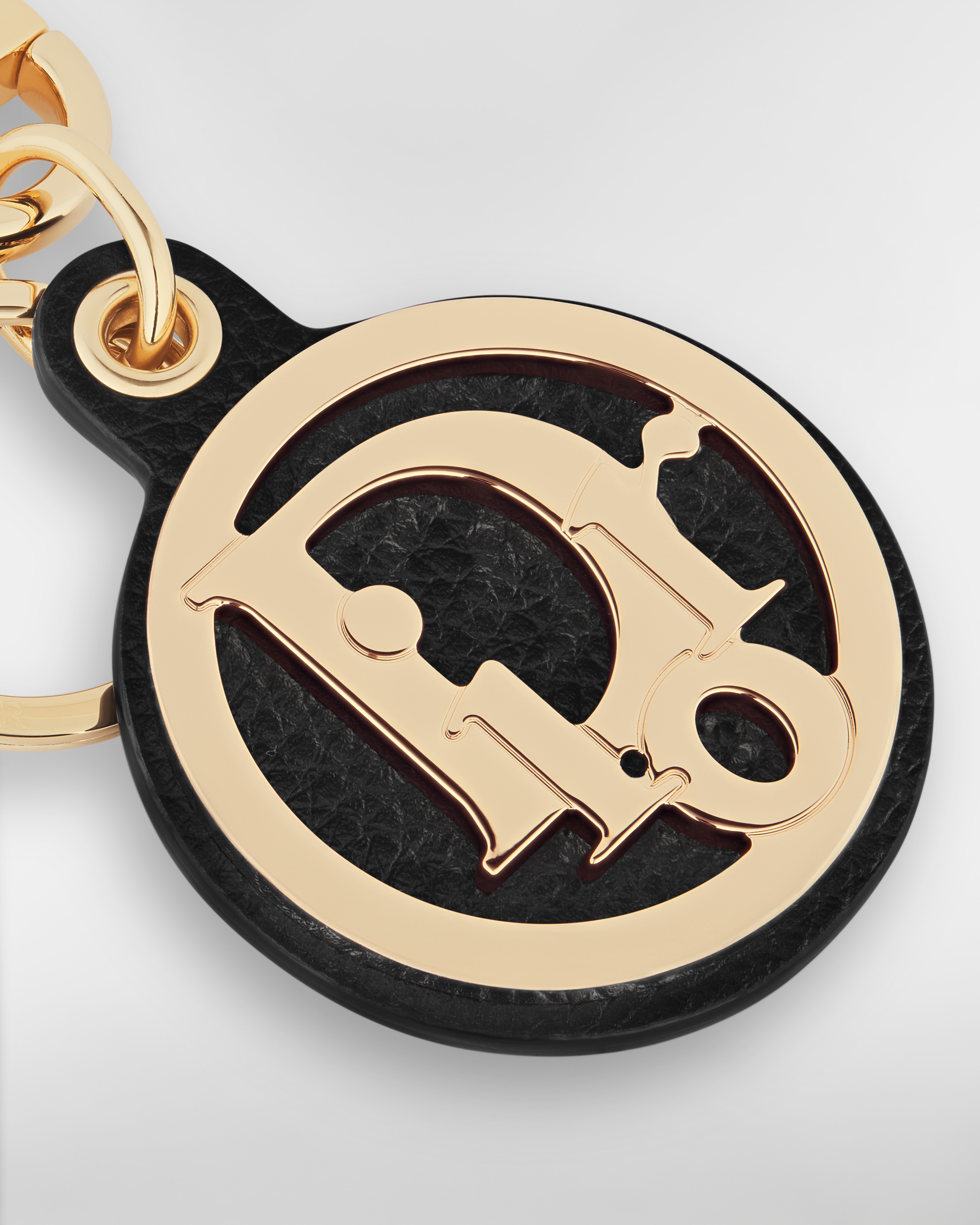 Key Ring Black Grained Calfskin and Gold-Finish Brass E09